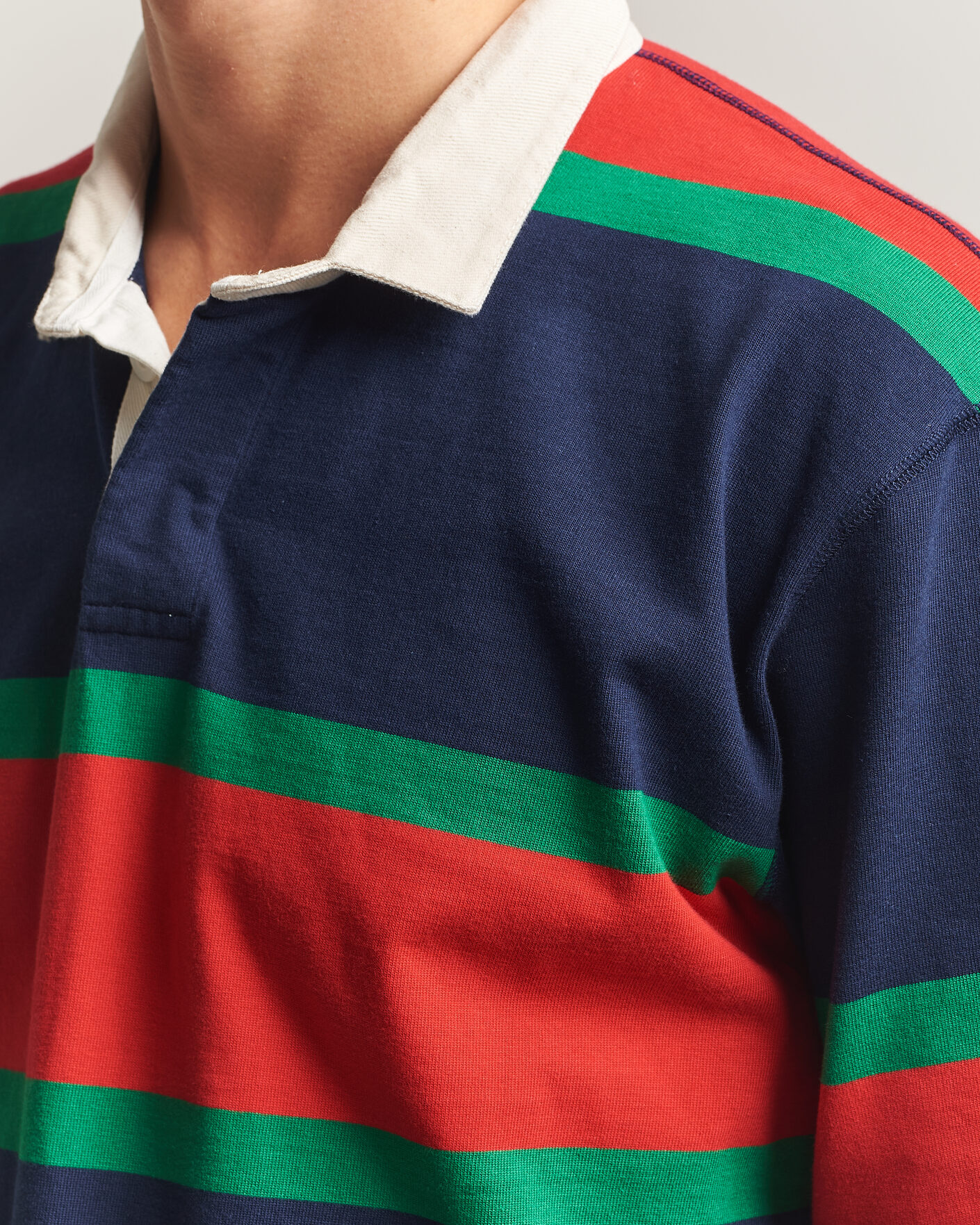 Heren | Truien | Drake's | Middle Stripe Rugby Navy/Red/Green