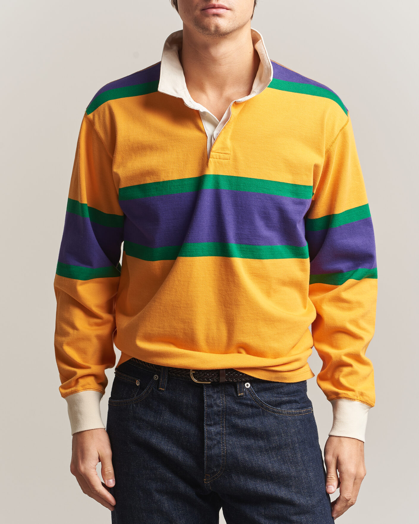 Heren | Truien | Drake's | Block Stripe Rugby Yellow