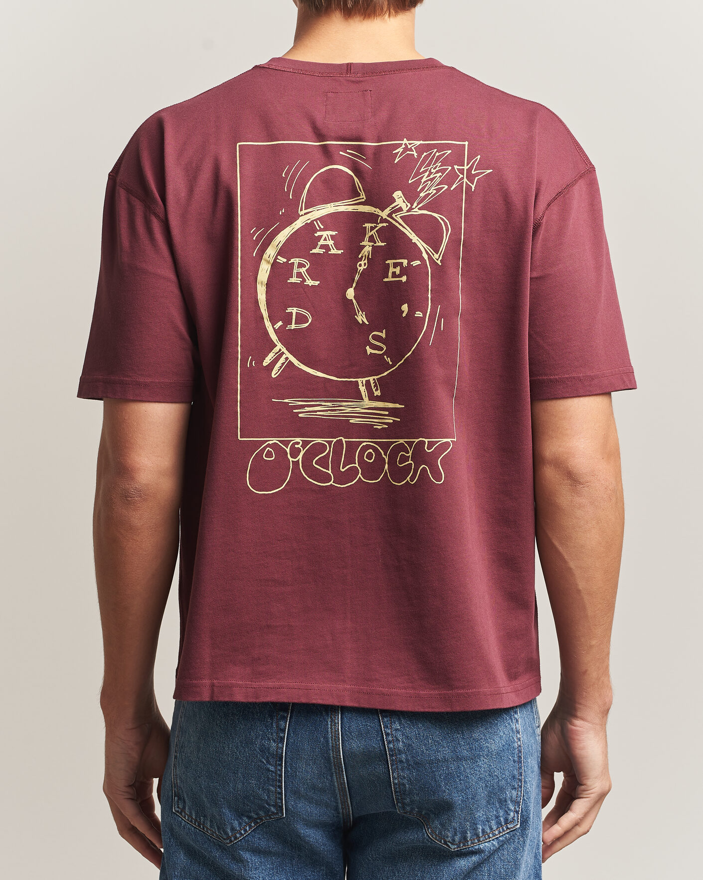 Heren | T-shirts | Drake's | O´Clock Back Print Hiking T-Shirt Dark Plum