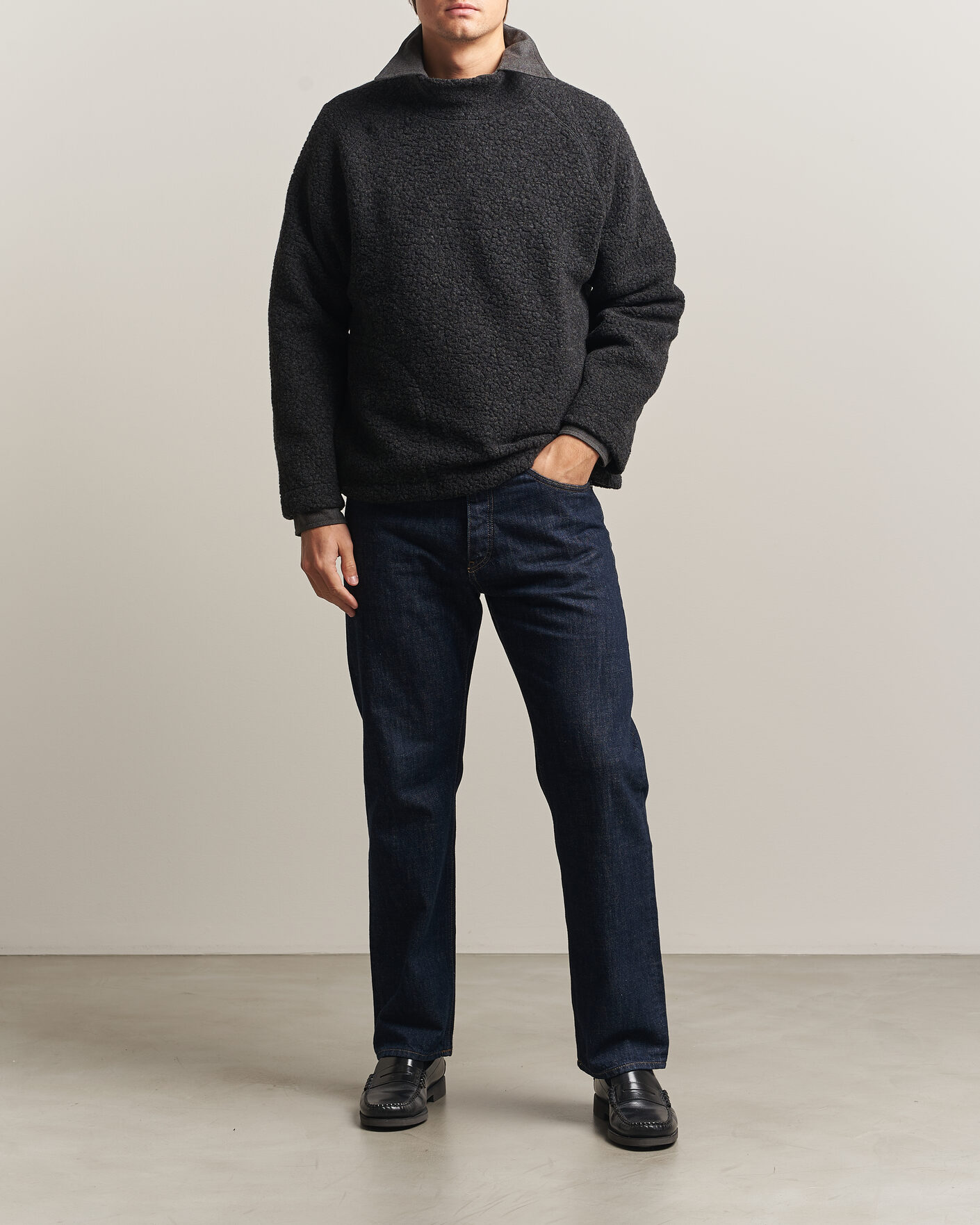 Heren | Truien | Drake's | Mock Neck Fleece Grey