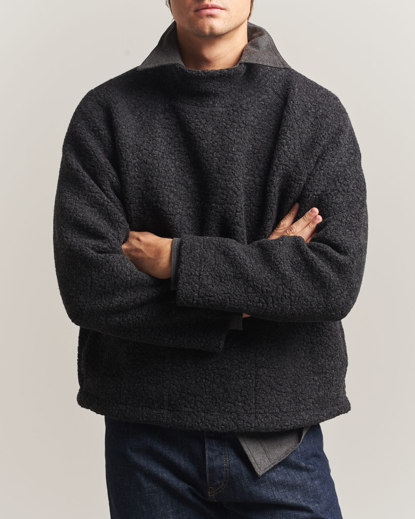 Heren | Truien | Drake's | Mock Neck Fleece Grey