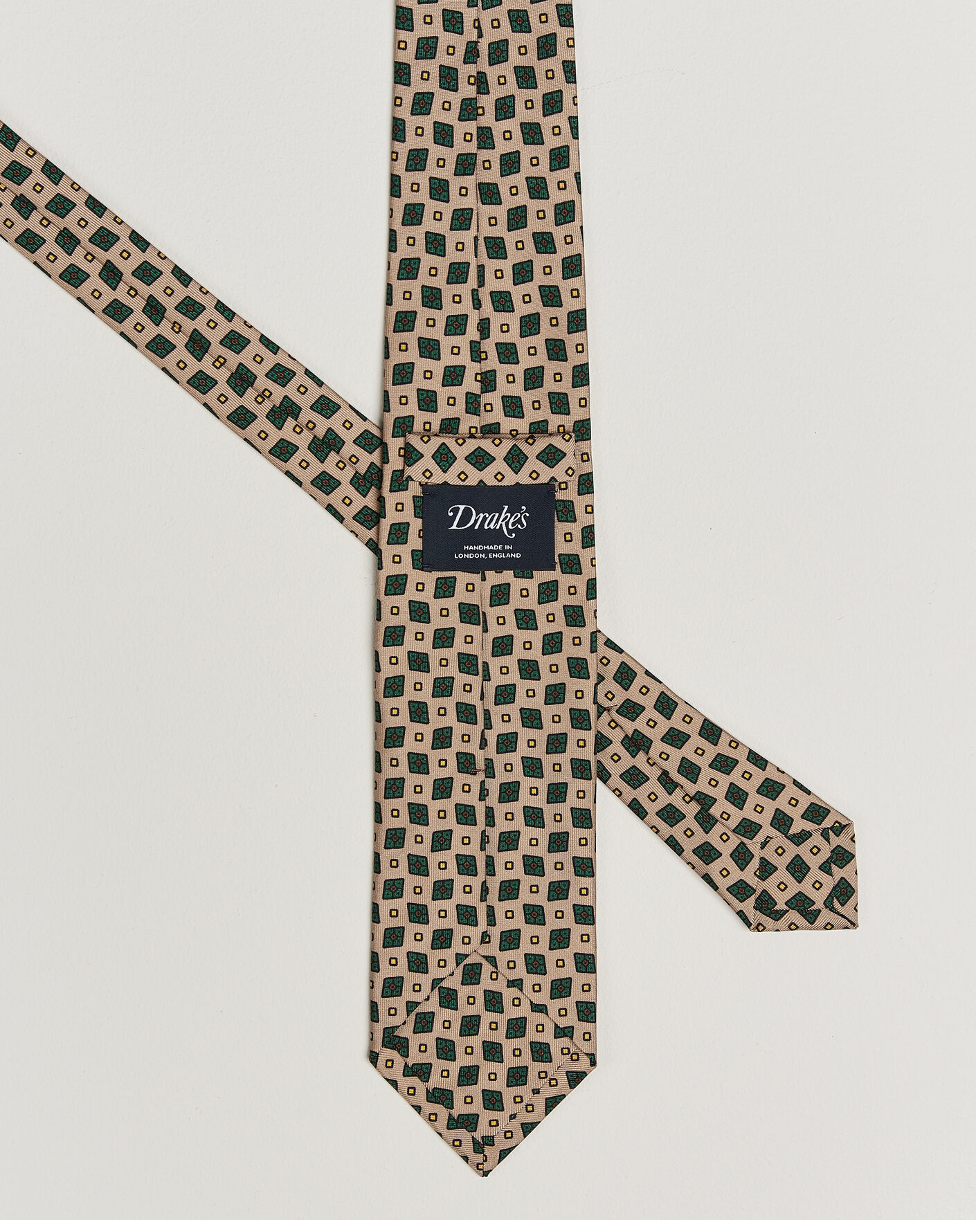 Heren | Stropdassen | Drake's | Mini Diamond Dot Pattern Silk Tie Beige/Green
