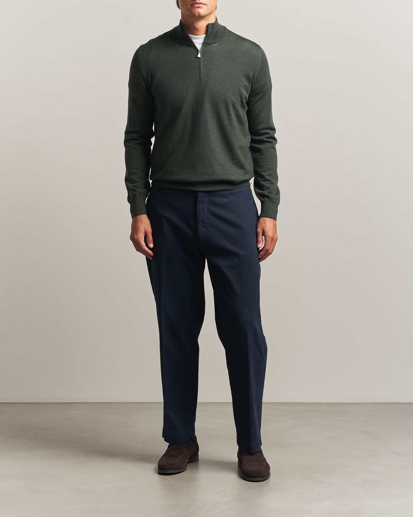 Heren | Truien | Gran Sasso | Merino Fashion Fit Half Zip Olive Melange