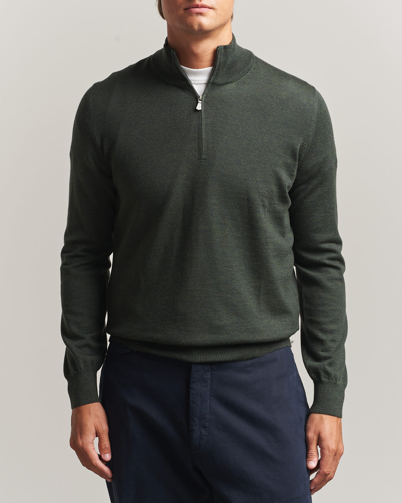 Heren | Truien | Gran Sasso | Merino Fashion Fit Half Zip Olive Melange
