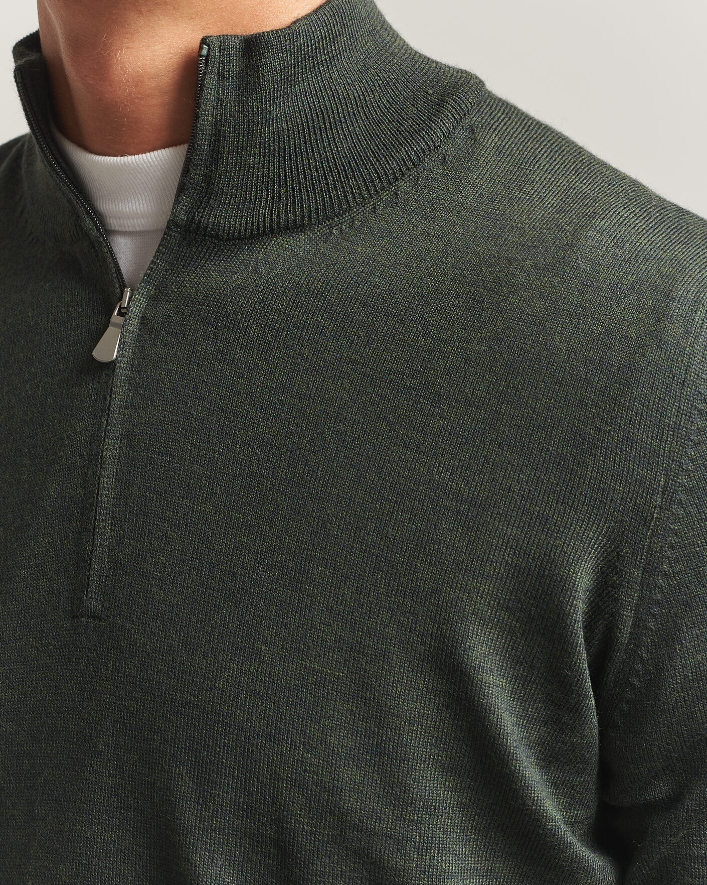 Heren | Truien | Gran Sasso | Merino Fashion Fit Half Zip Olive Melange