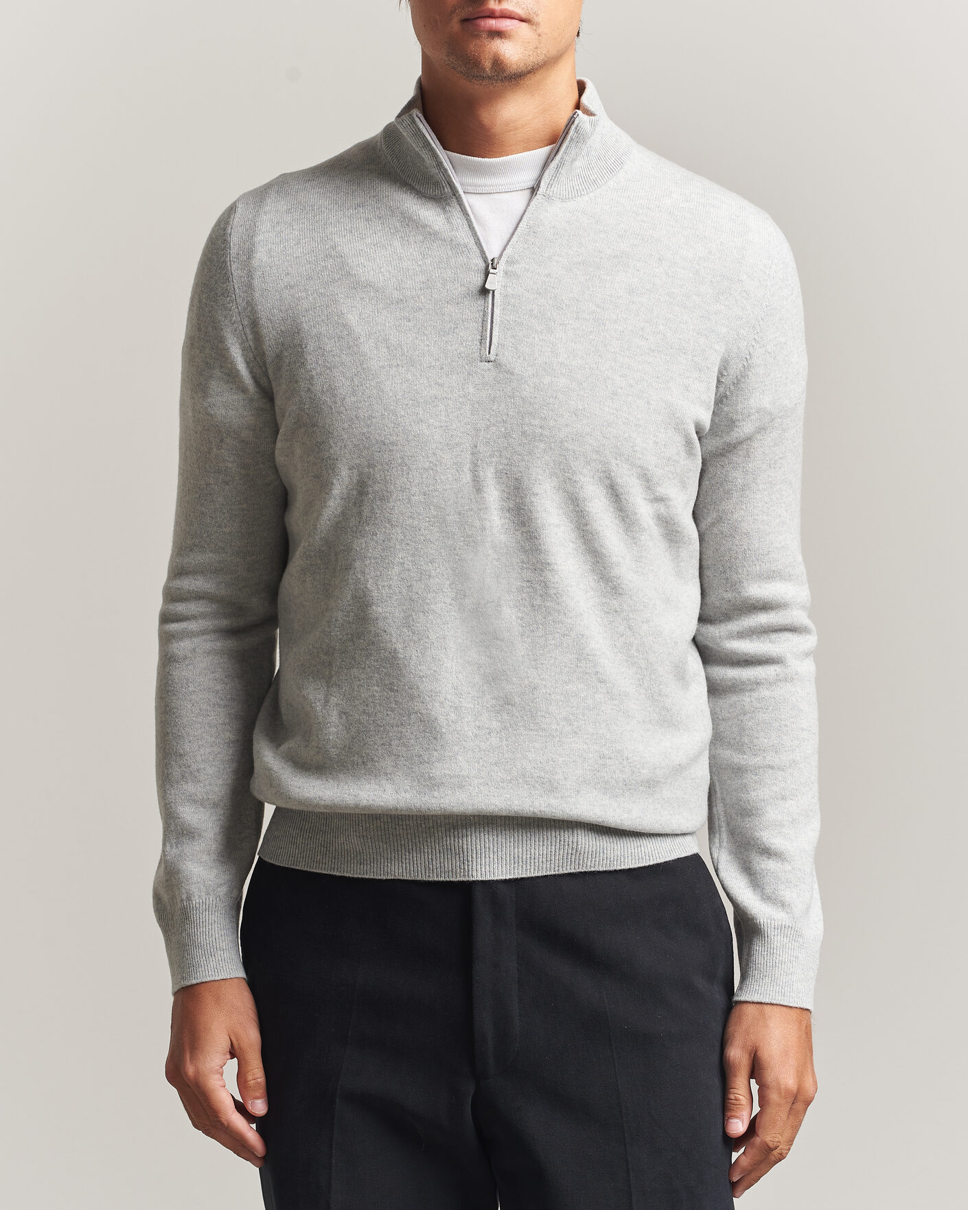 Heren | Truien | Gran Sasso | Wool/Cashmere Half Zip Light Grey Melange