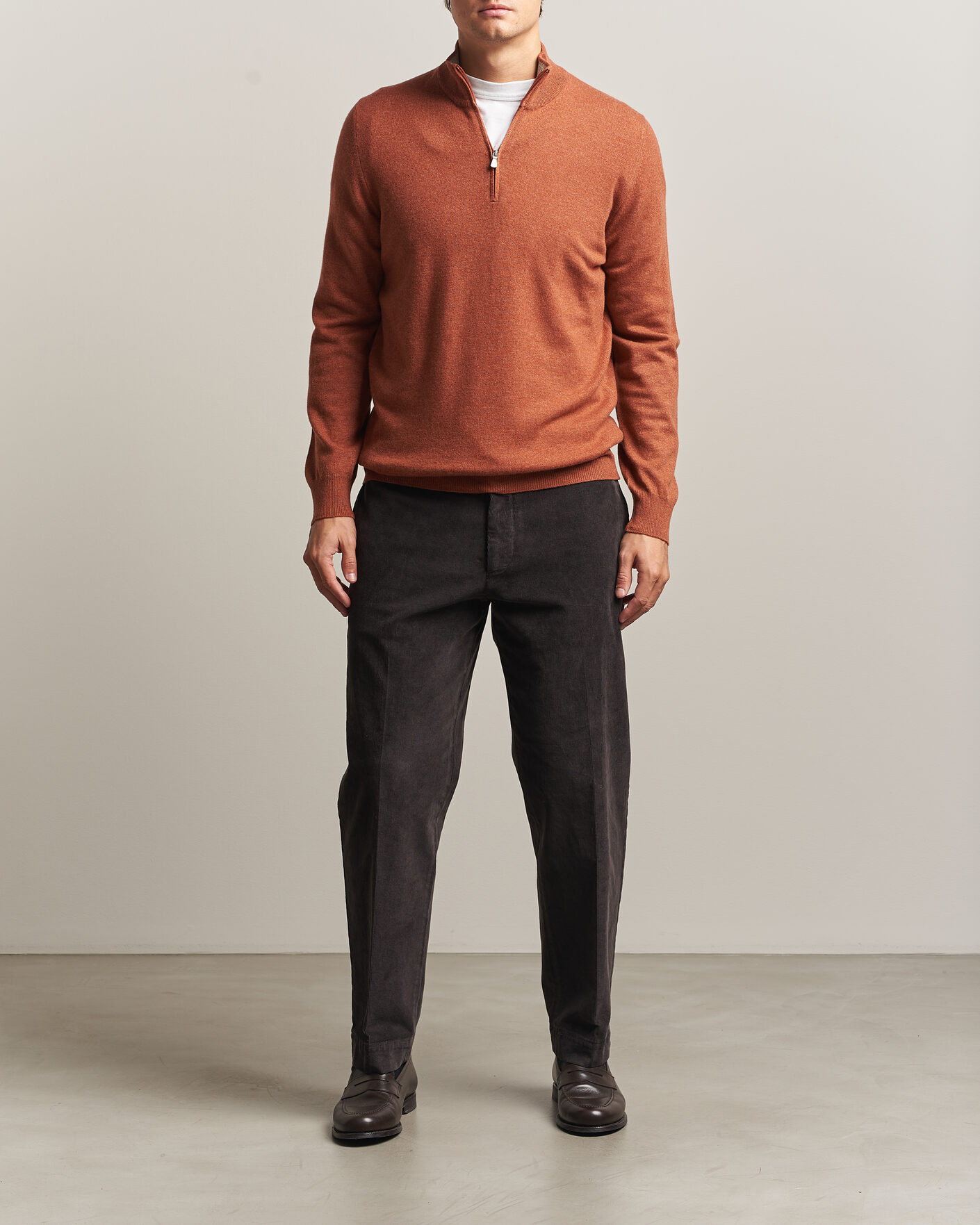 Heren | Truien | Gran Sasso | Wool/Cashmere Half Zip Rust Orange