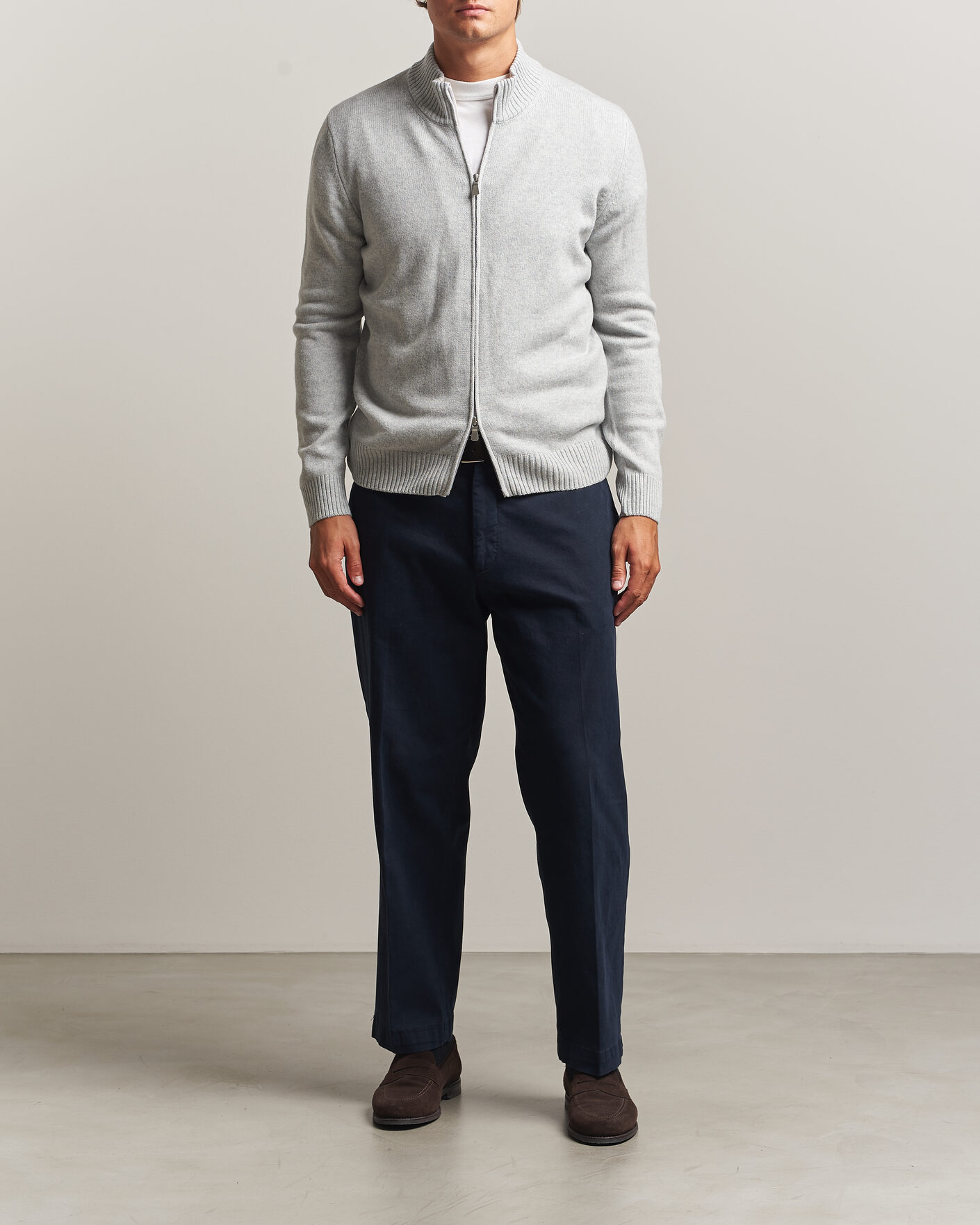 Heren | Truien | Gran Sasso | Wool/Cashmere Full Zip Light Grey Melange