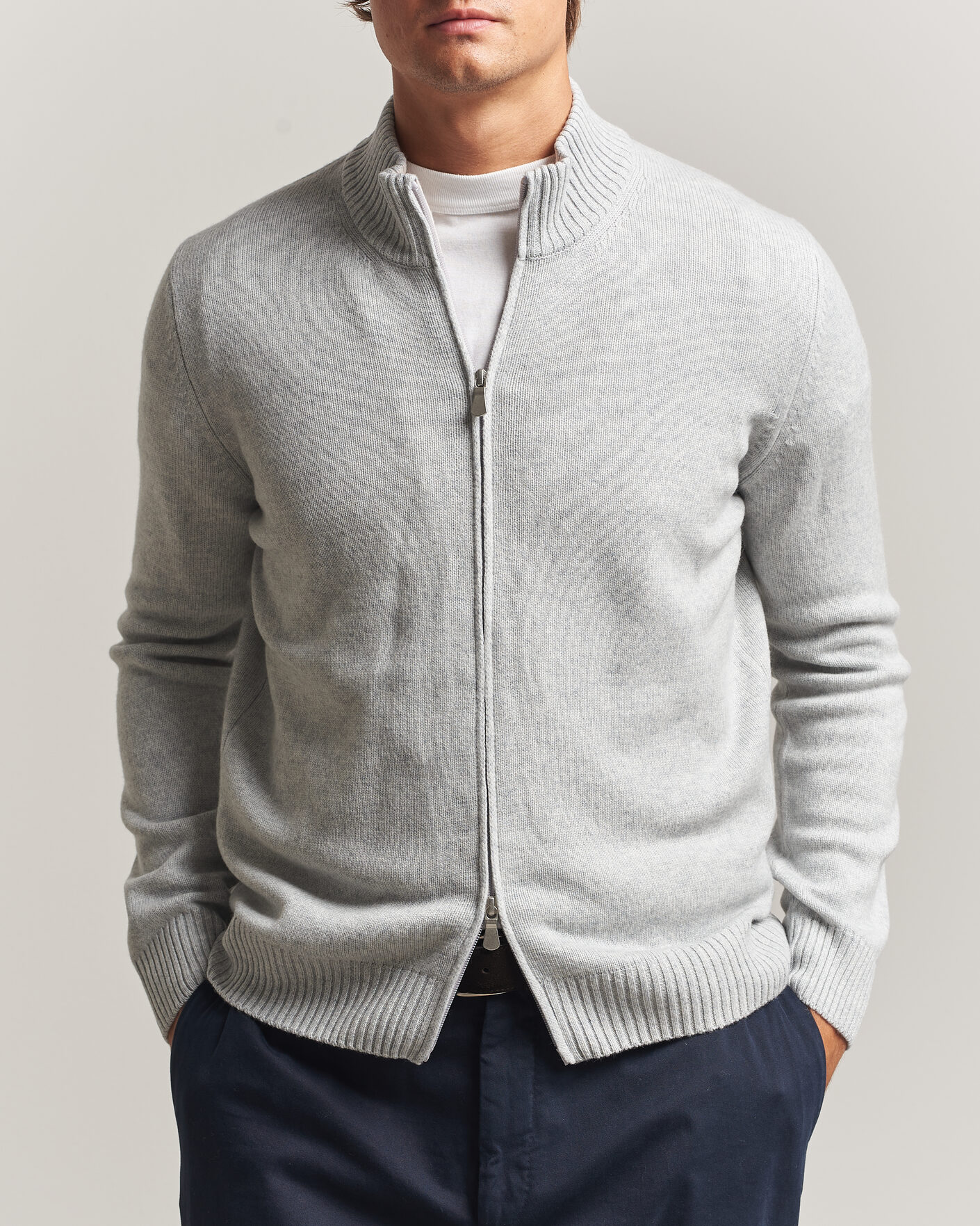 Heren | Truien | Gran Sasso | Wool/Cashmere Full Zip Light Grey Melange