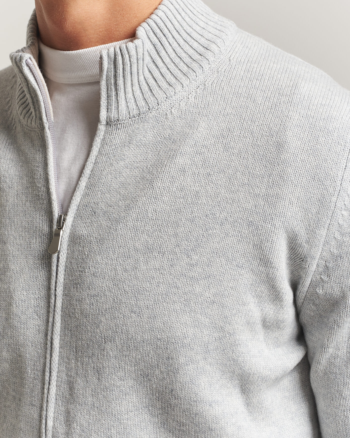 Heren | Truien | Gran Sasso | Wool/Cashmere Full Zip Light Grey Melange