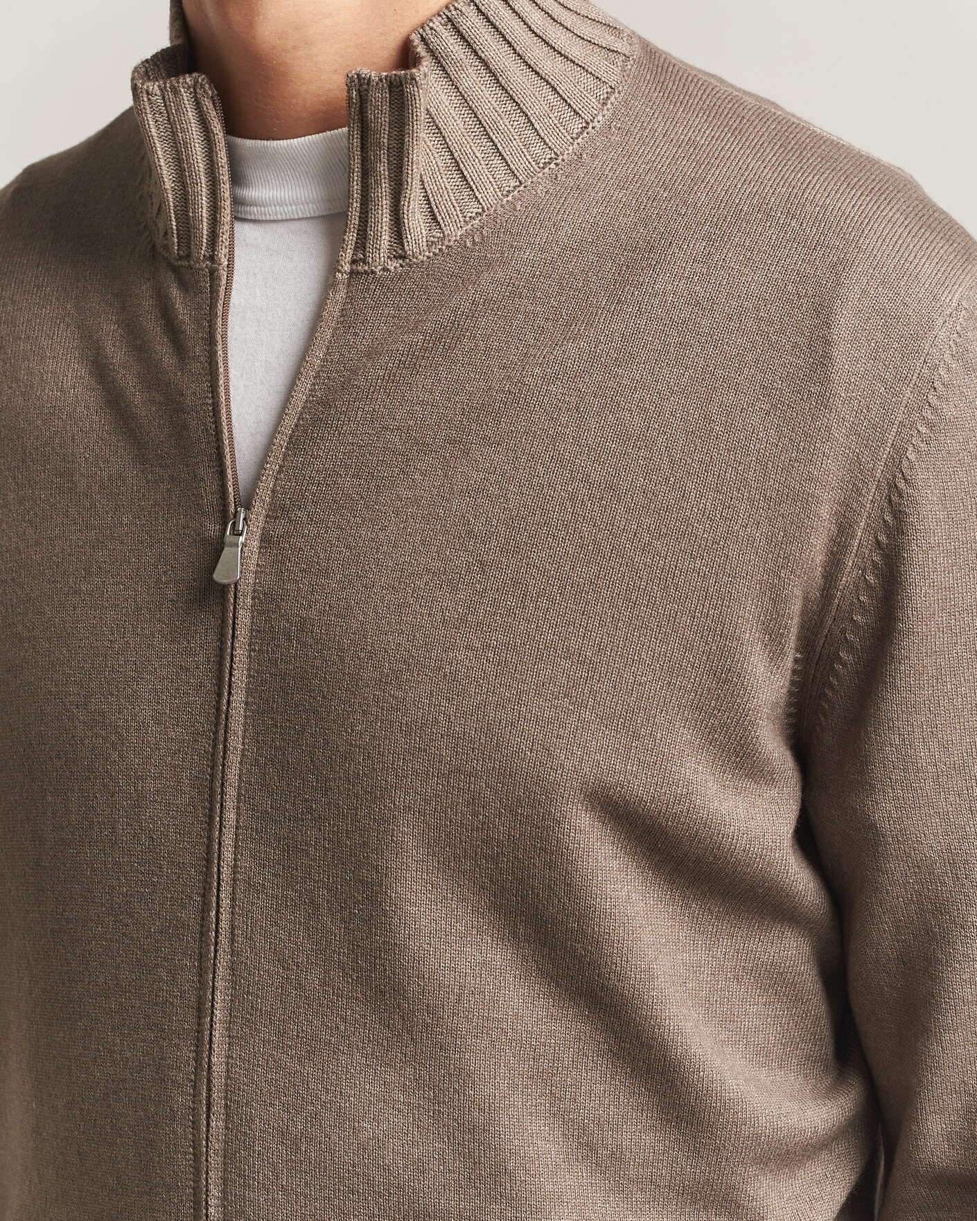 Heren | Truien | Gran Sasso | Wool/Cashmere Washed Full Zip Brown Melange