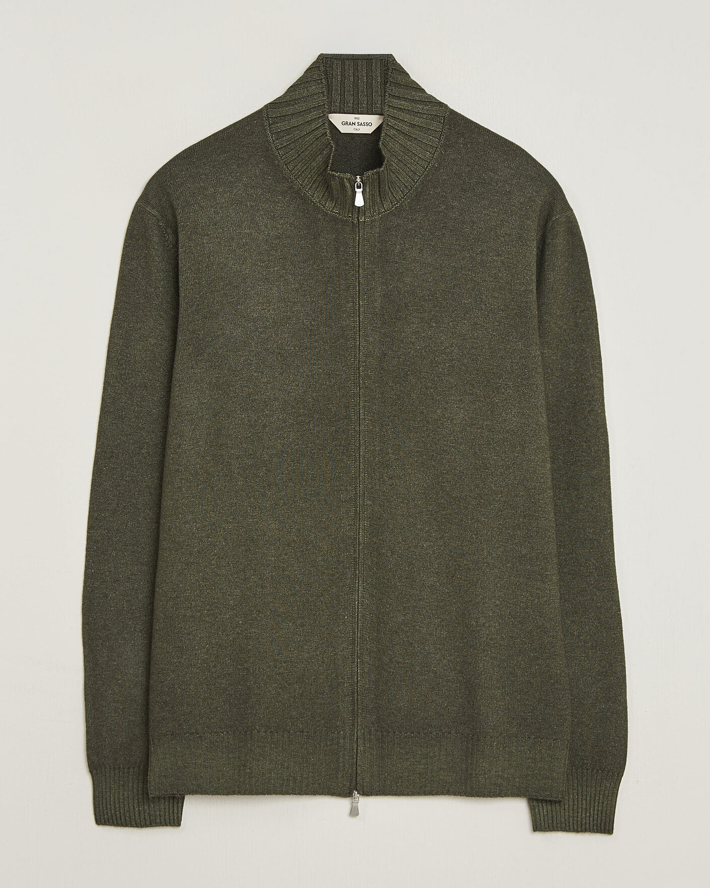 Heren | Truien | Gran Sasso | Wool/Cashmere Washed Full Zip Olive Melange