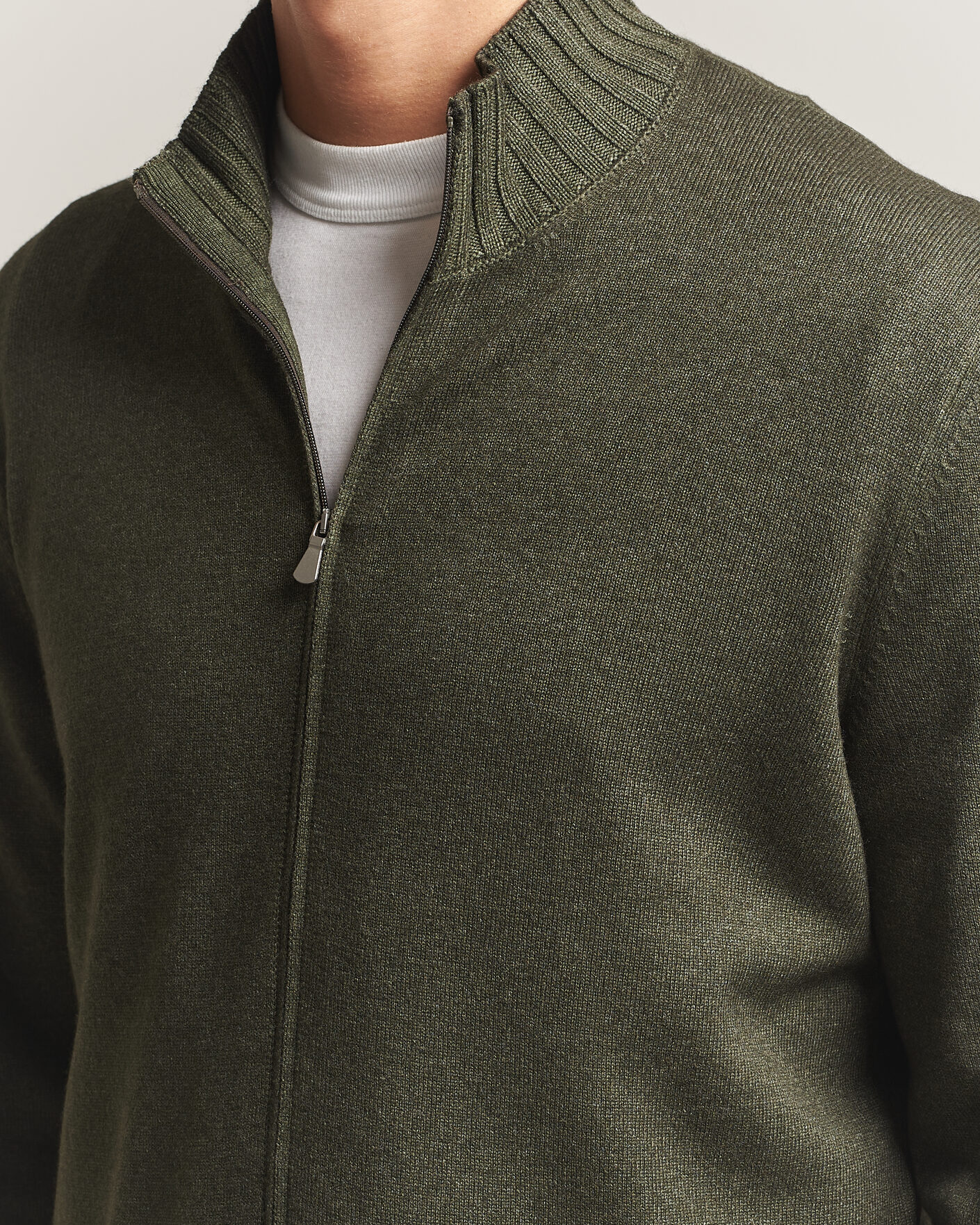 Heren | Truien | Gran Sasso | Wool/Cashmere Washed Full Zip Olive Melange