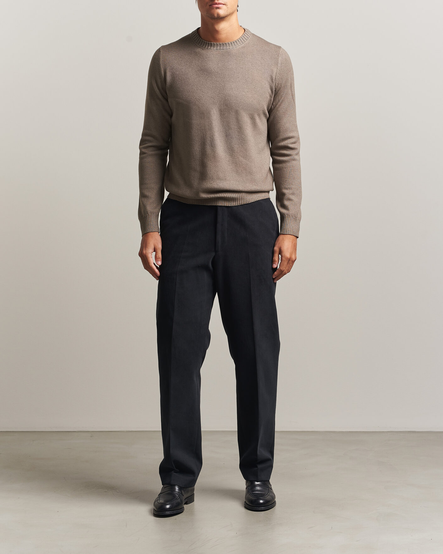 Heren | Truien | Gran Sasso | Wool/Cashmere Washed Crew Neck Brown Melange