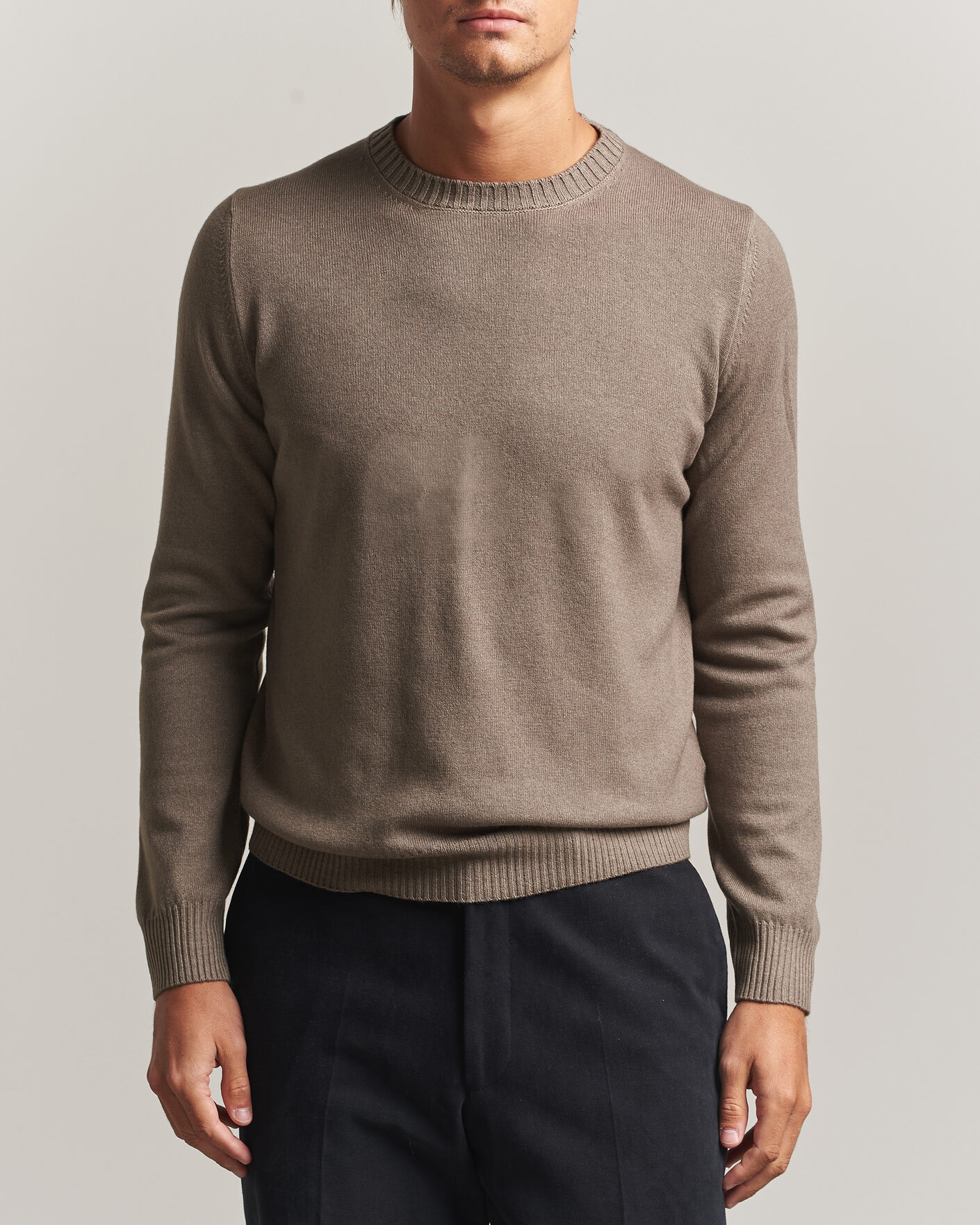 Heren | Truien | Gran Sasso | Wool/Cashmere Washed Crew Neck Brown Melange