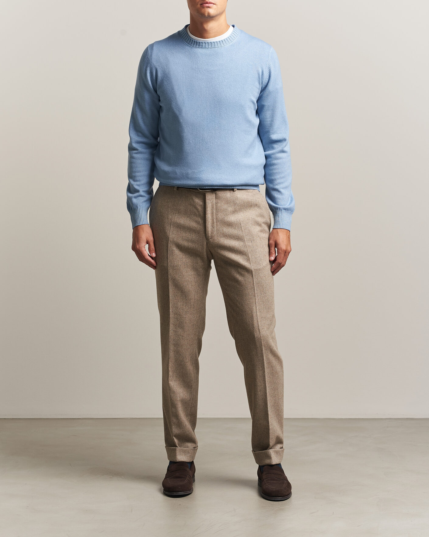 Heren | Truien | Gran Sasso | Wool/Cashmere Washed Crew Neck Blue Melange