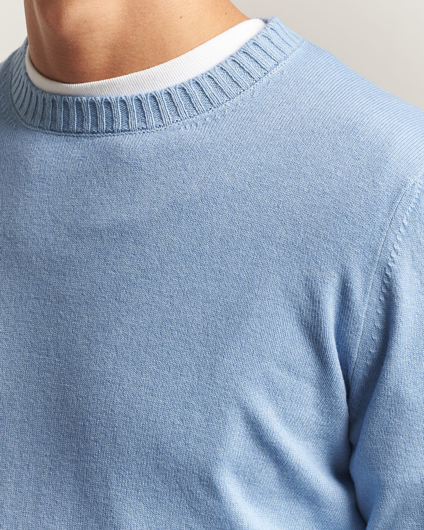 Heren | Truien | Gran Sasso | Wool/Cashmere Washed Crew Neck Blue Melange