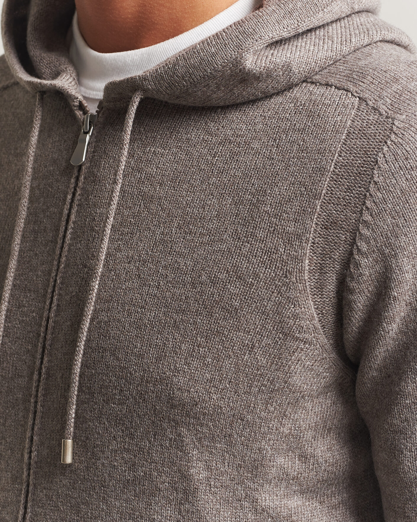 Heren | Truien | Gran Sasso | Full Zip Wool Hoodie Taupe Melange