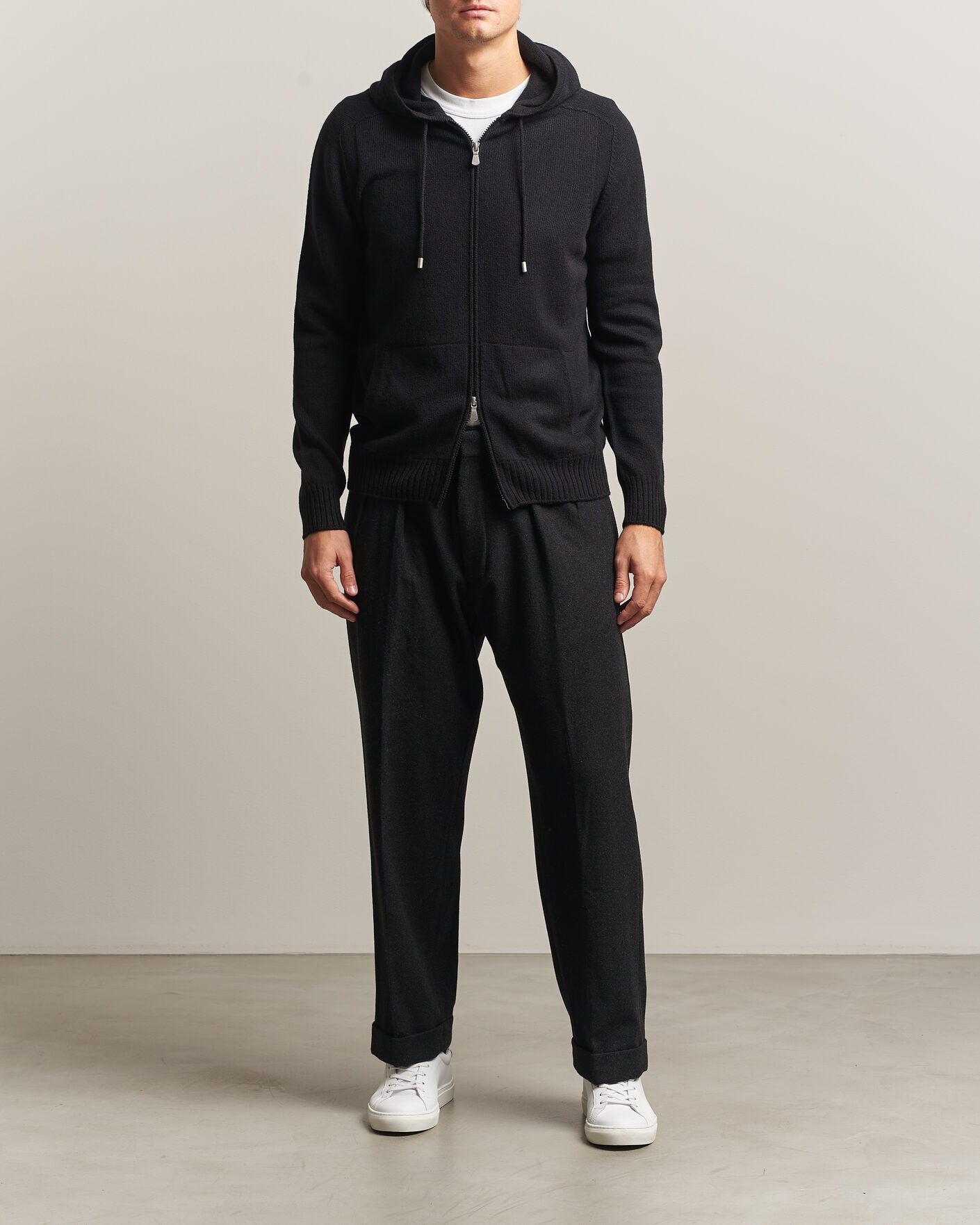 Heren | Truien | Gran Sasso | Full Zip Wool Hoodie Black