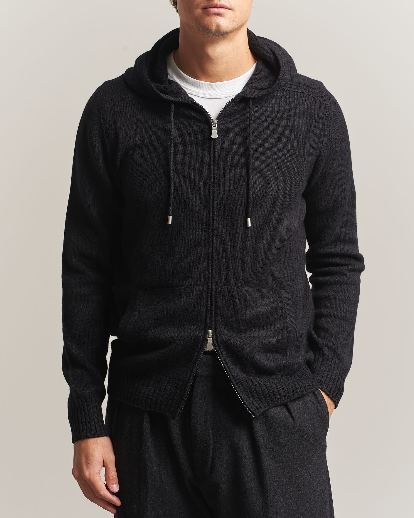 Heren | Truien | Gran Sasso | Full Zip Wool Hoodie Black