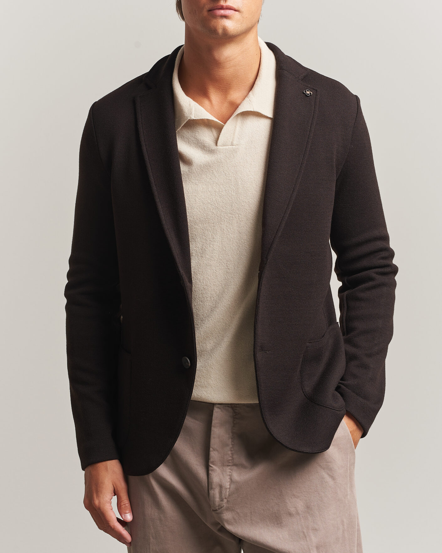 Heren | Blazers | Gran Sasso | Rainwool Knitted Blazer Dark Brown