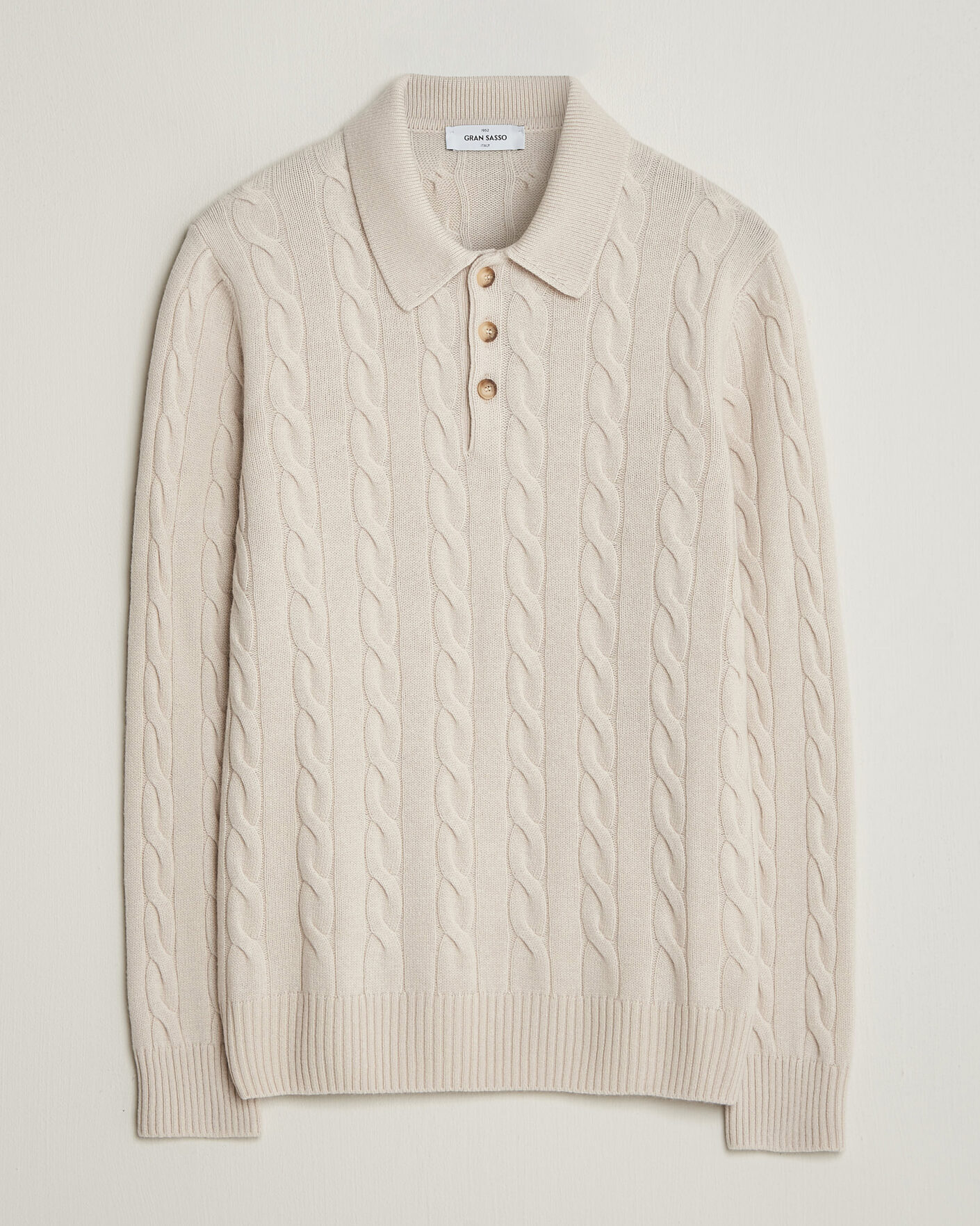 Heren | Truien | Gran Sasso | Wool/Cashmere Cable Polo Beige Melange