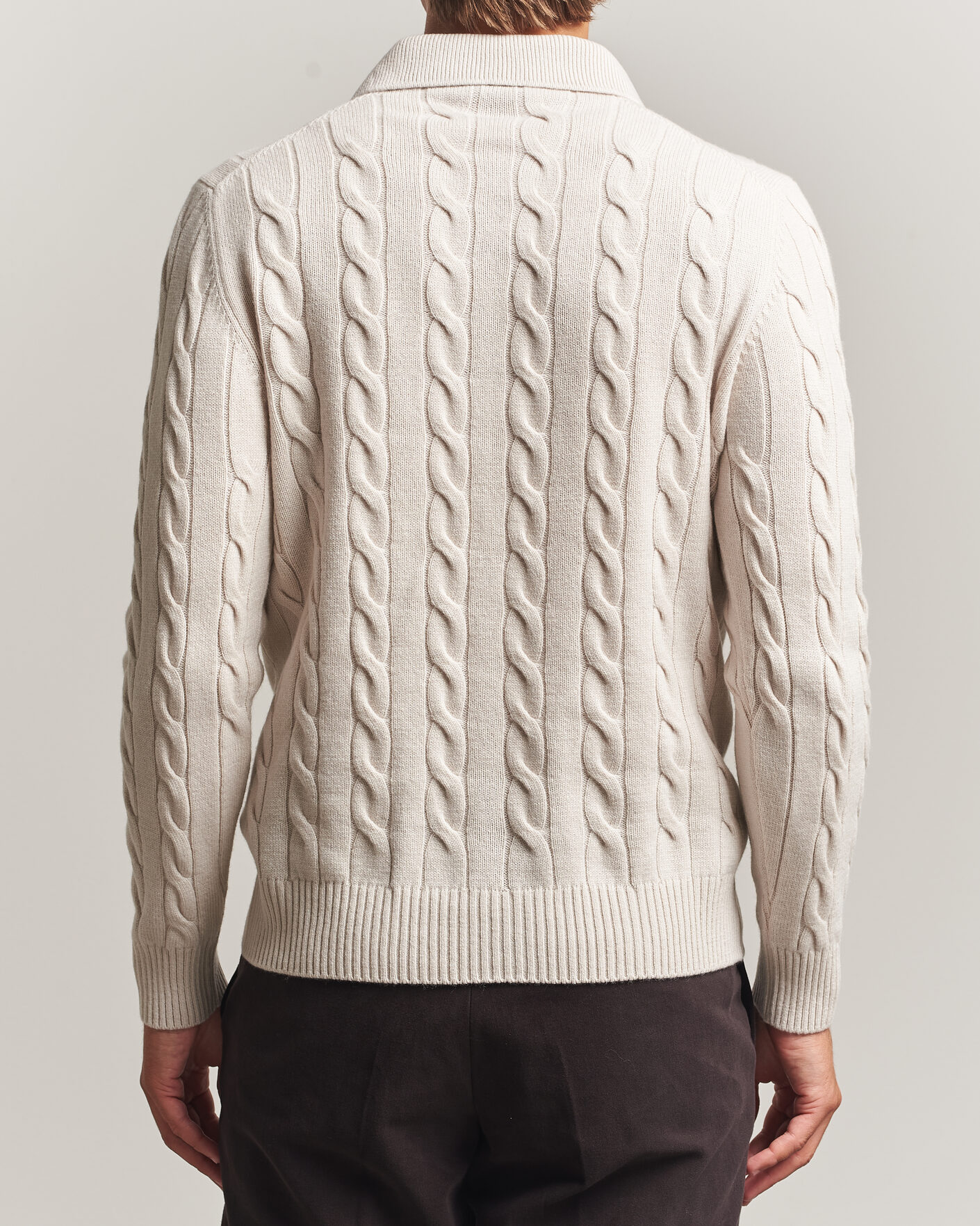 Heren | Truien | Gran Sasso | Wool/Cashmere Cable Polo Beige Melange