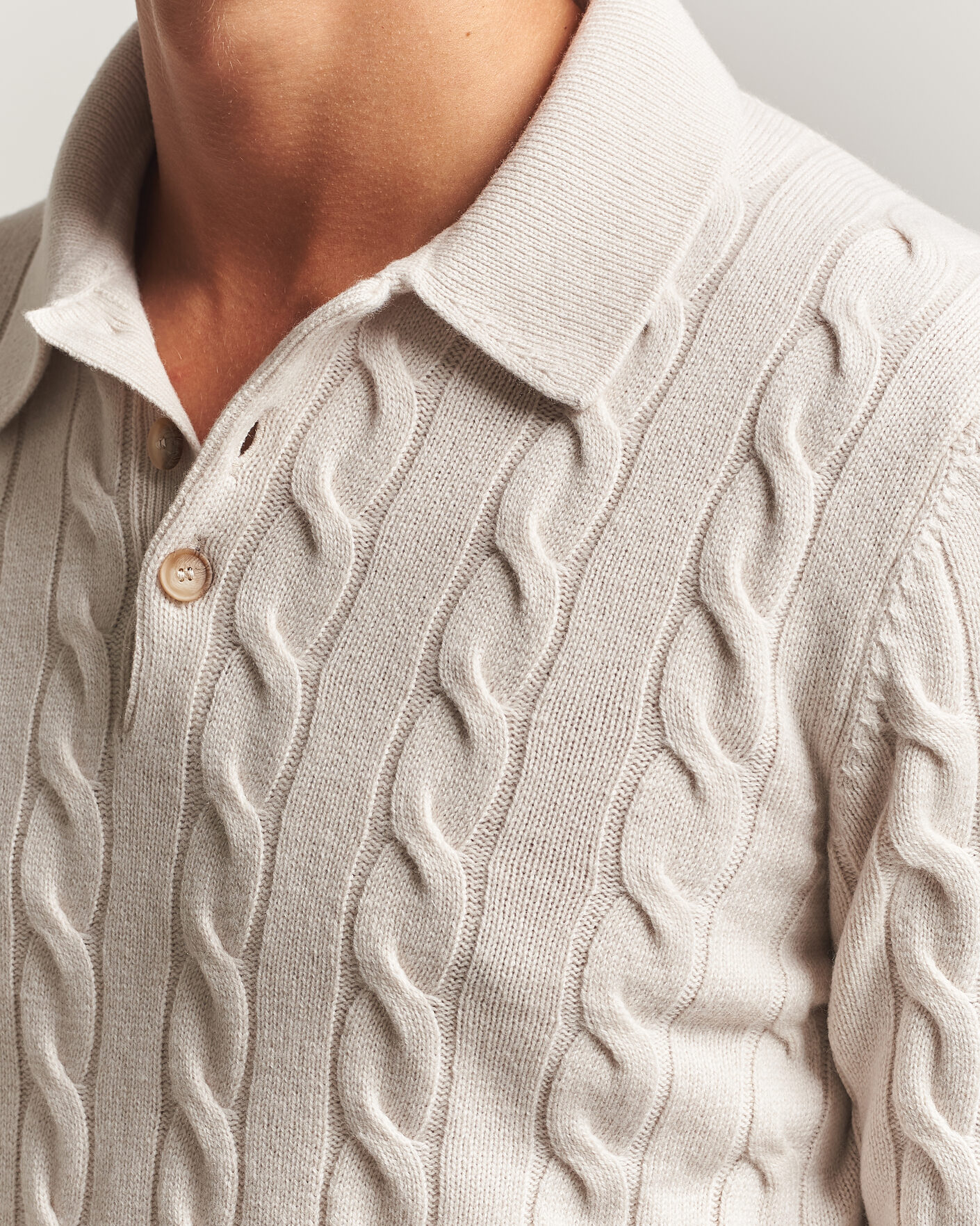 Heren | Truien | Gran Sasso | Wool/Cashmere Cable Polo Beige Melange