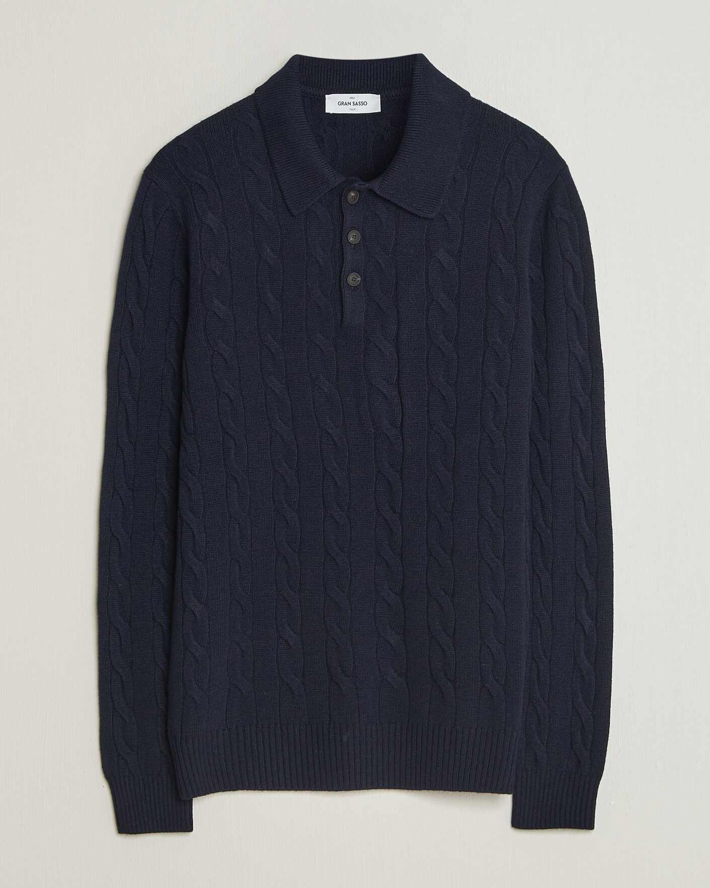 Heren | Truien | Gran Sasso | Wool/Cashmere Cable Polo Navy