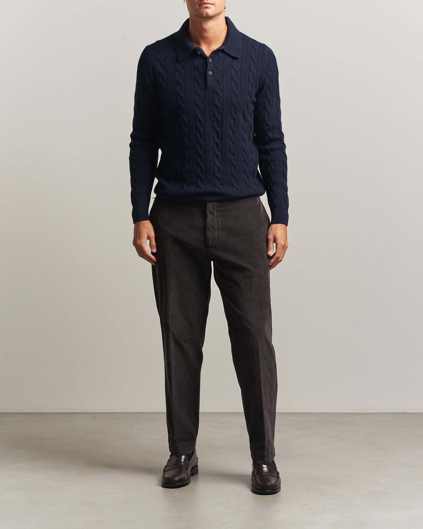 Heren | Truien | Gran Sasso | Wool/Cashmere Cable Polo Navy