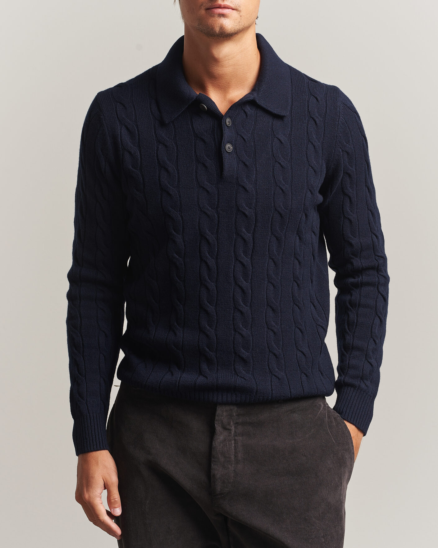 Heren | Truien | Gran Sasso | Wool/Cashmere Cable Polo Navy