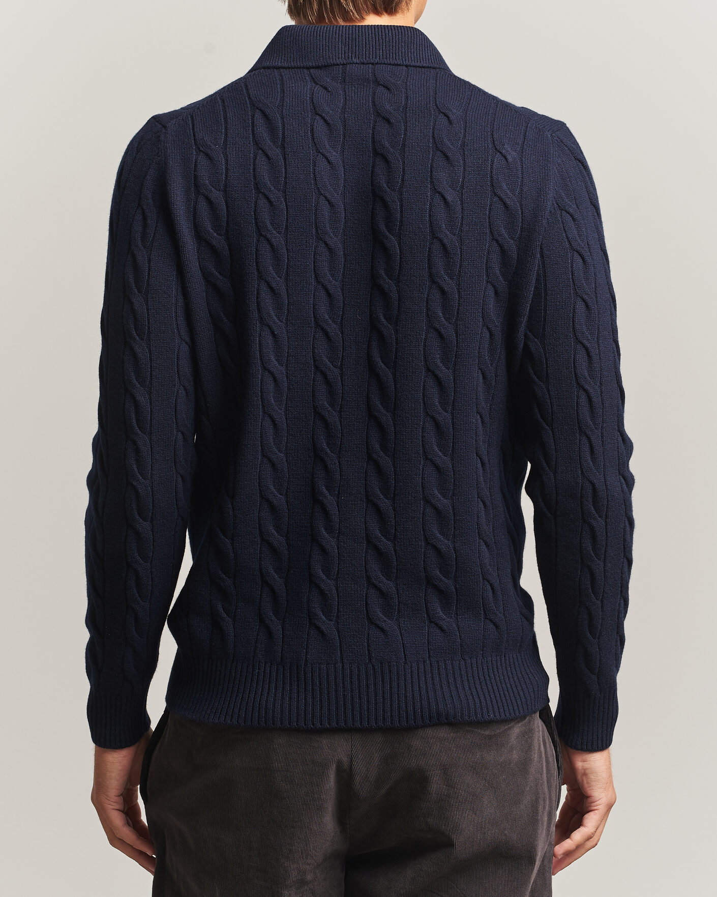 Heren | Truien | Gran Sasso | Wool/Cashmere Cable Polo Navy