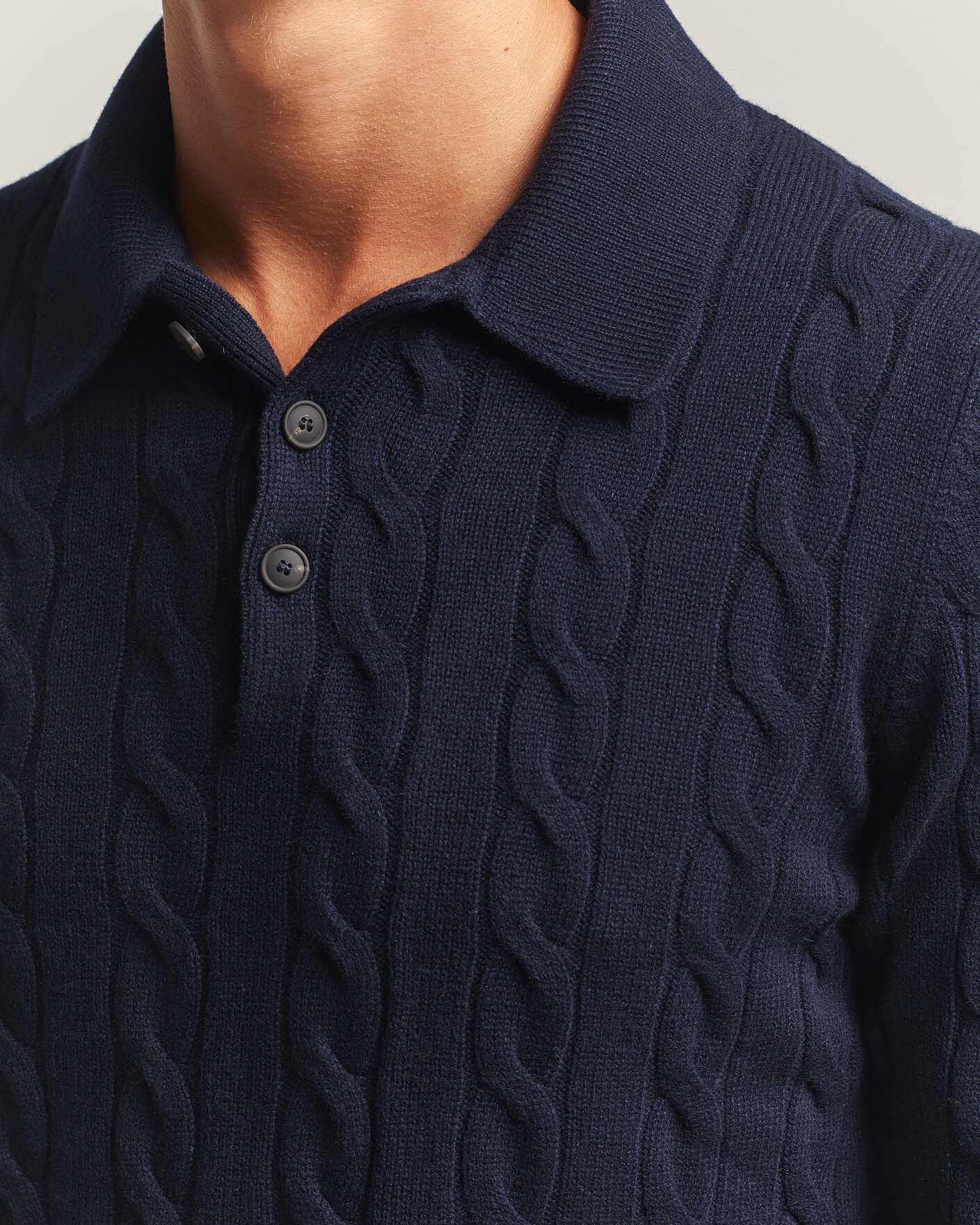 Heren | Truien | Gran Sasso | Wool/Cashmere Cable Polo Navy