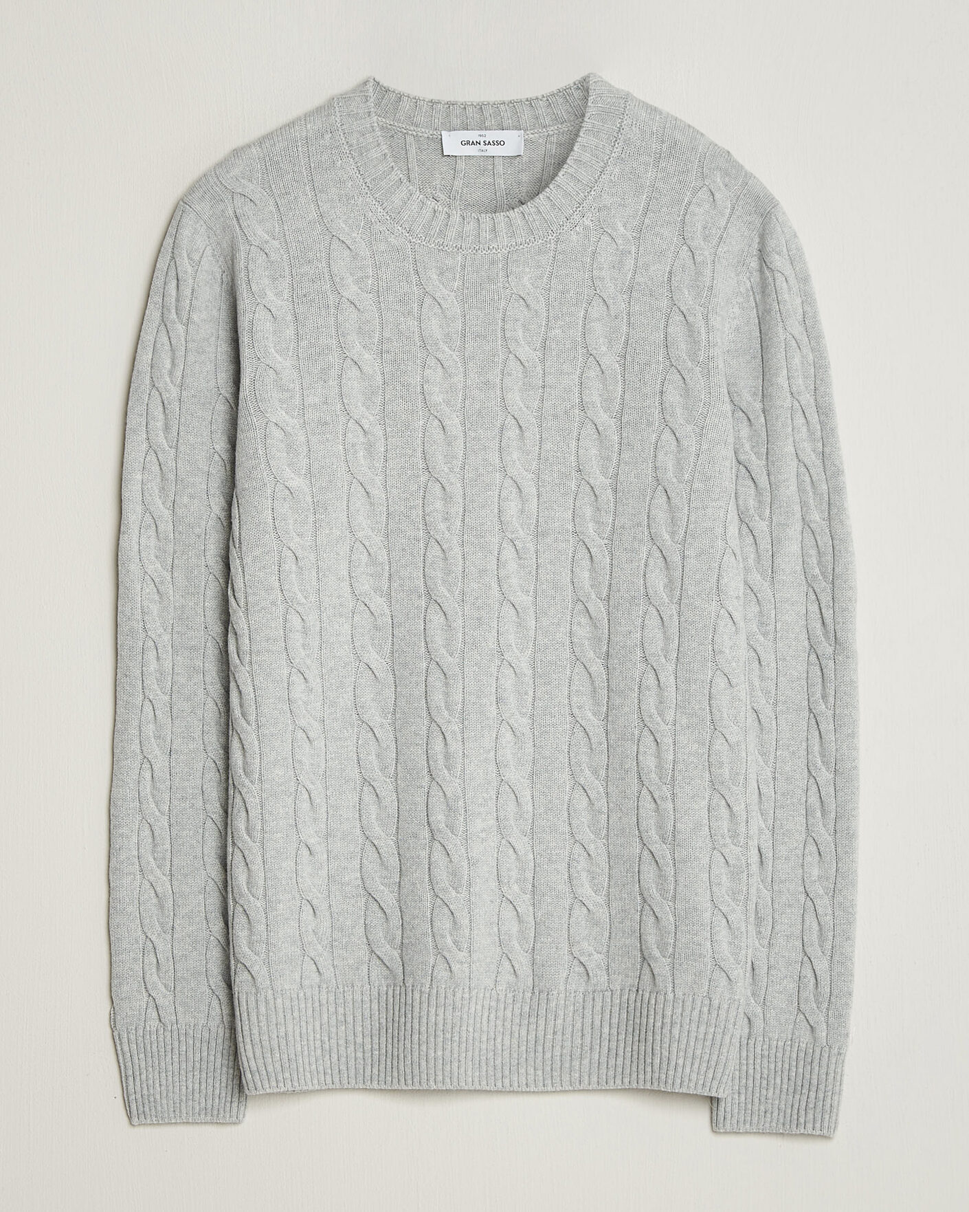 Heren | Truien | Gran Sasso | Wool/Cashmere Cable Crew Neck Light Grey Melange