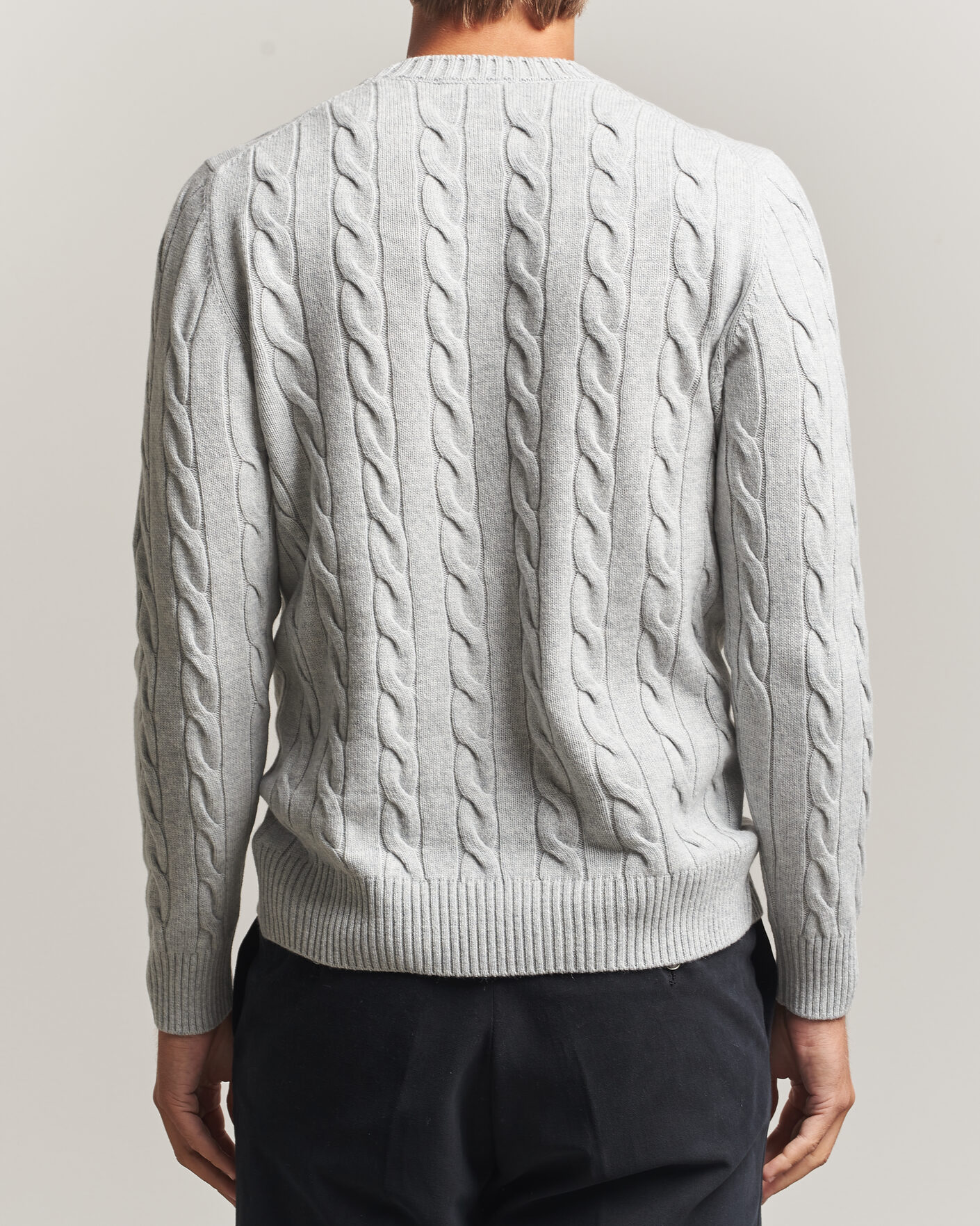 Heren | Truien | Gran Sasso | Wool/Cashmere Cable Crew Neck Light Grey Melange