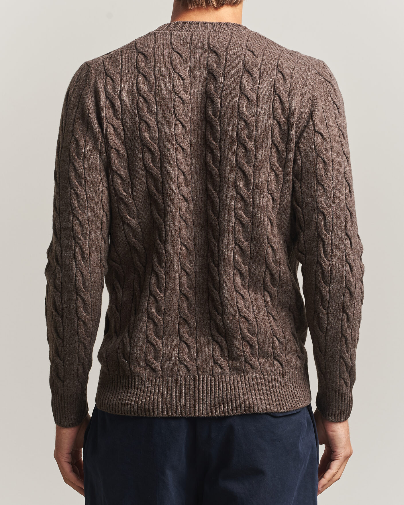Heren | Truien | Gran Sasso | Wool/Cashmere Cable Crew Neck Dark Brown Melange