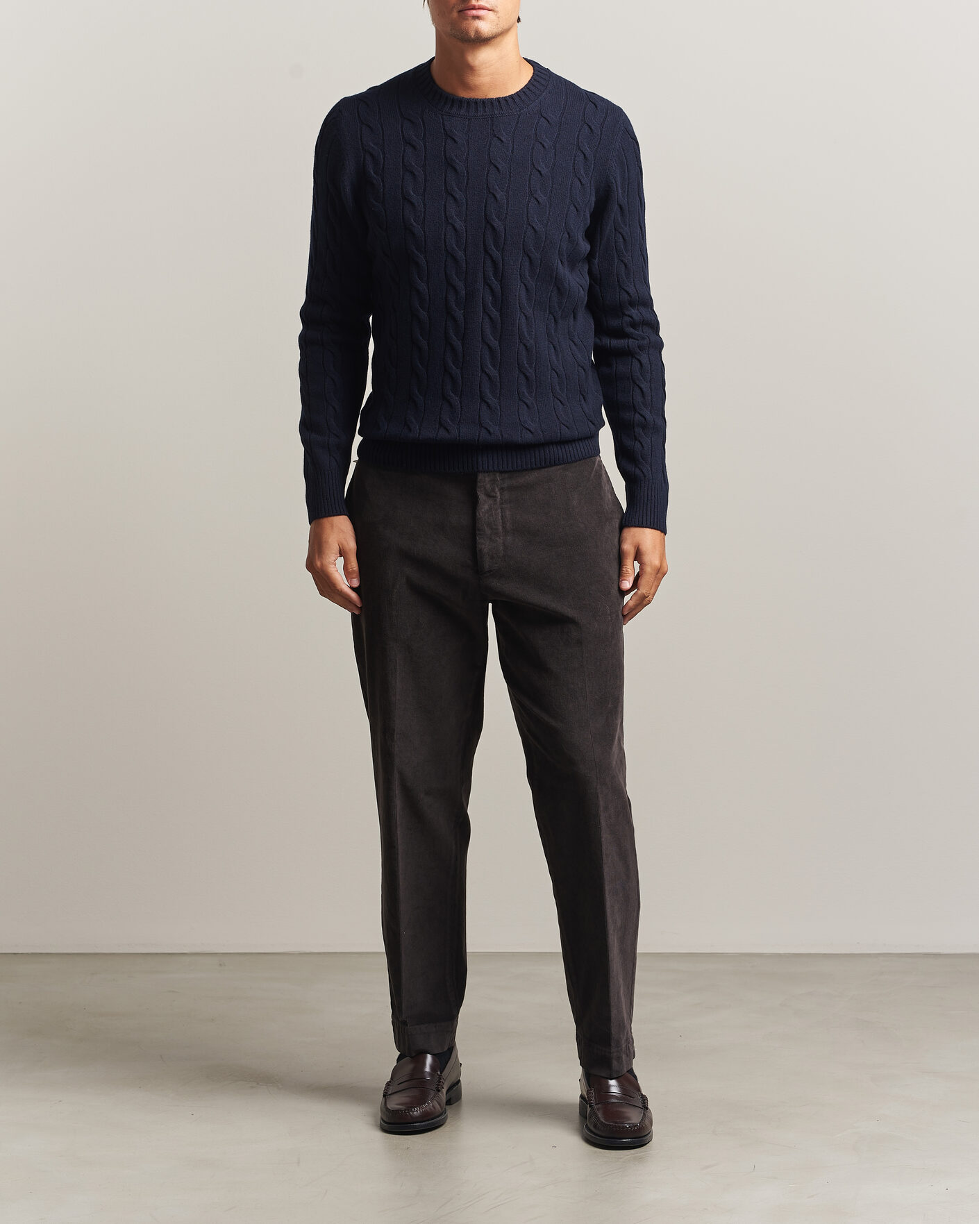 Heren | Truien | Gran Sasso | Wool/Cashmere Cable Crew Neck Navy