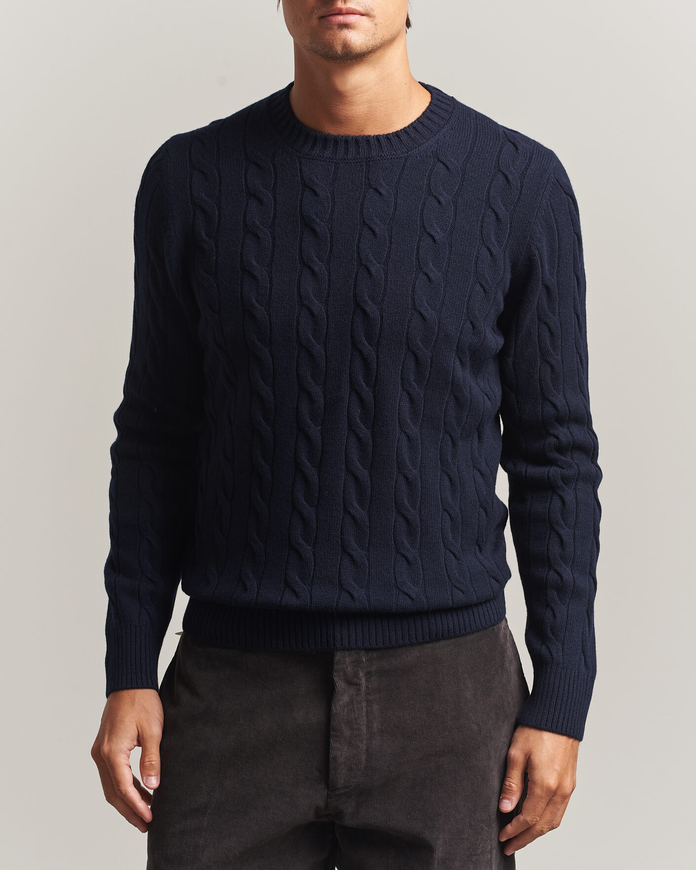 Heren | Truien | Gran Sasso | Wool/Cashmere Cable Crew Neck Navy
