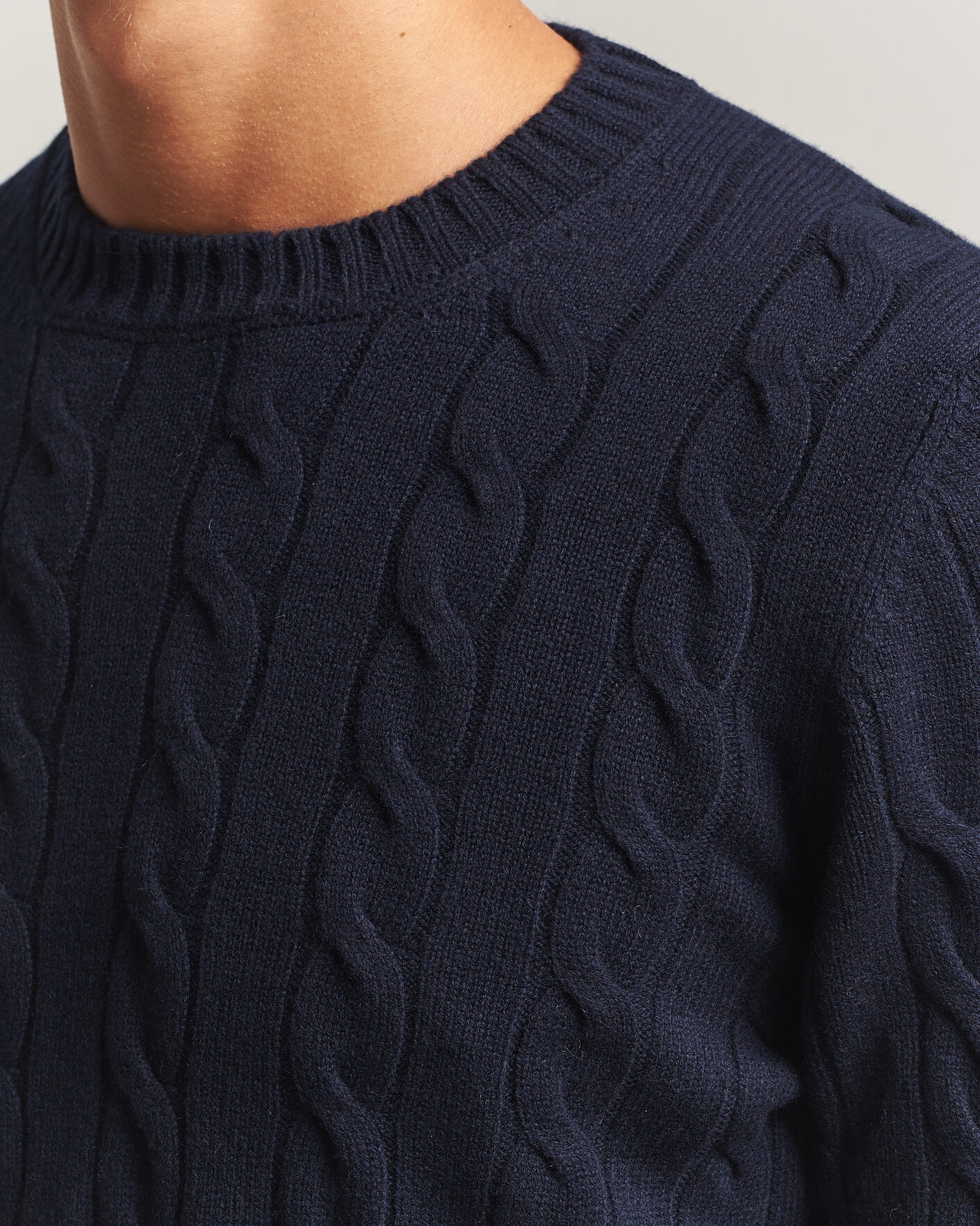 Heren | Truien | Gran Sasso | Wool/Cashmere Cable Crew Neck Navy