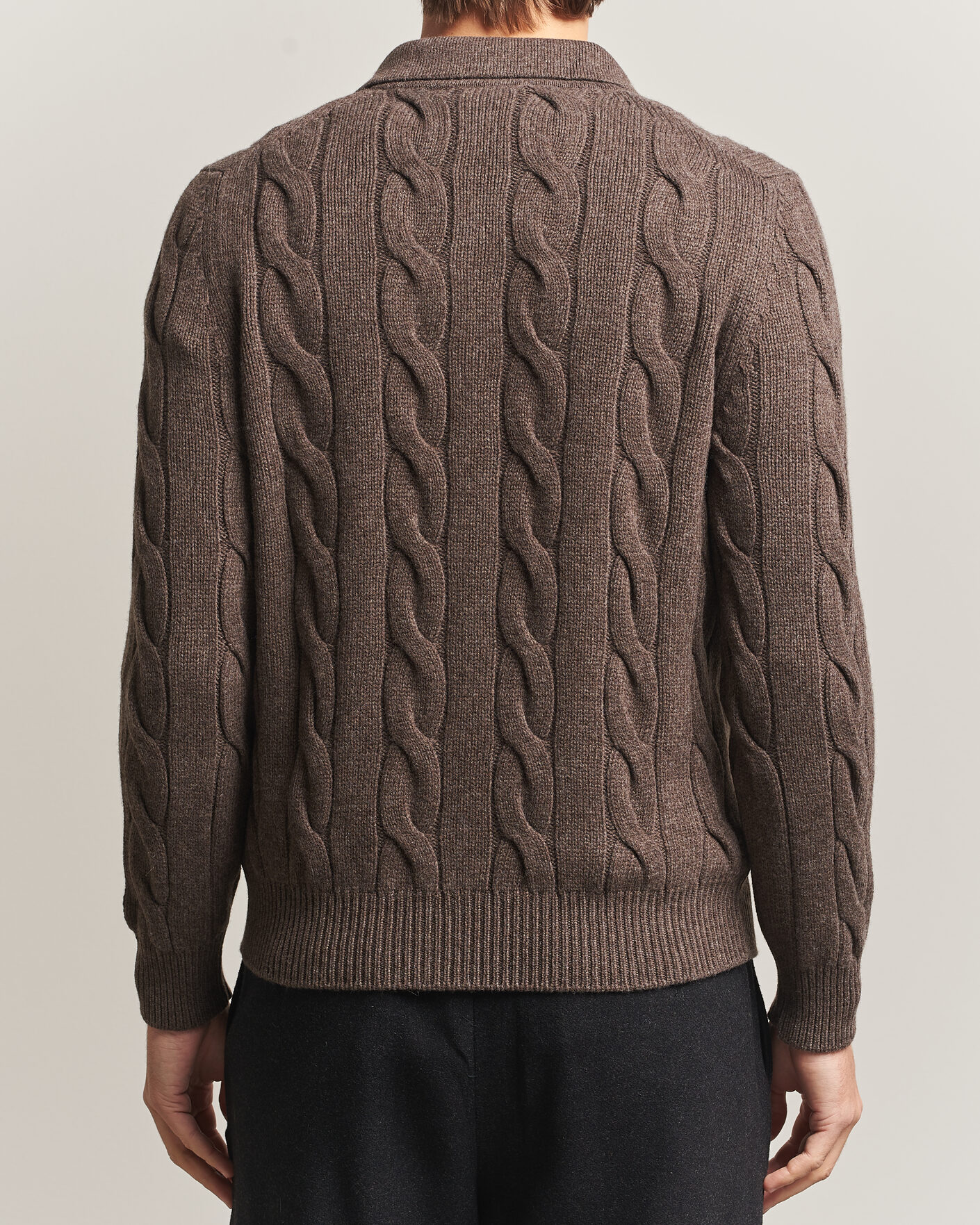 Heren | Truien | Gran Sasso | Wool/Cashmere Cable Full Zip Dark Brown Melange