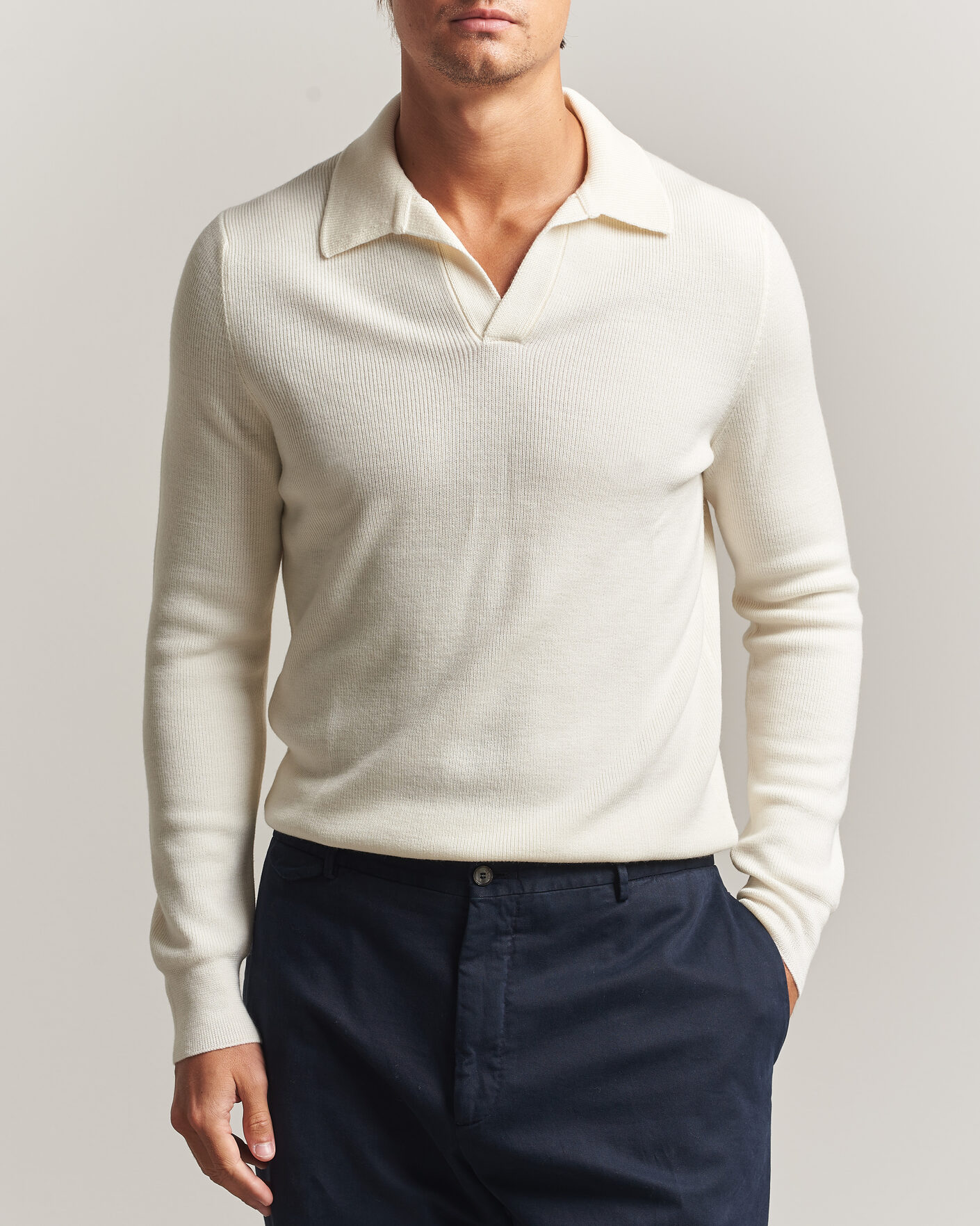 Heren | Truien | Gran Sasso | Merino Knitted Polo Cream