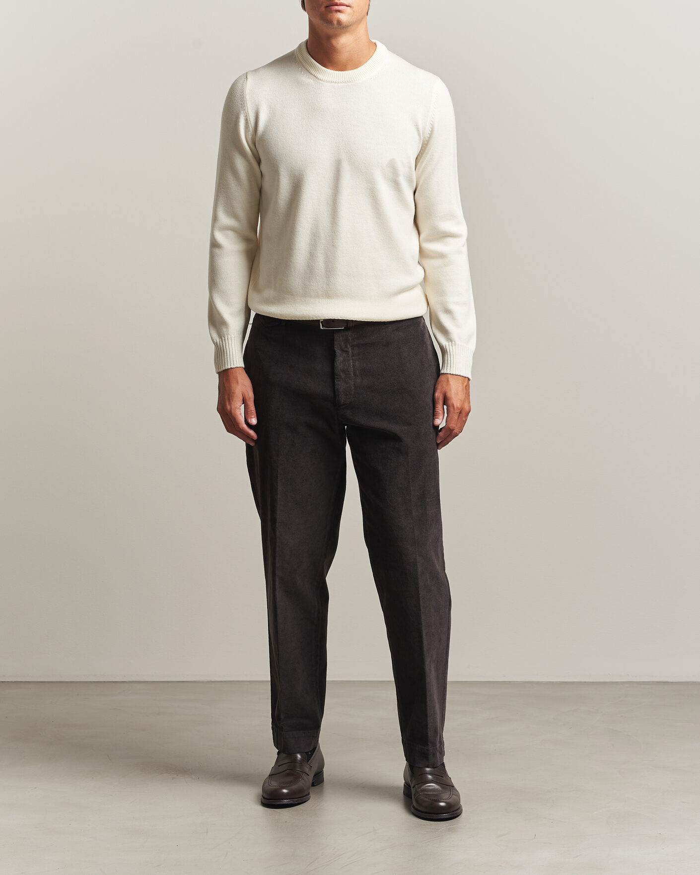 Heren | Truien | Gran Sasso | Merino Knitted Crew Neck Cream