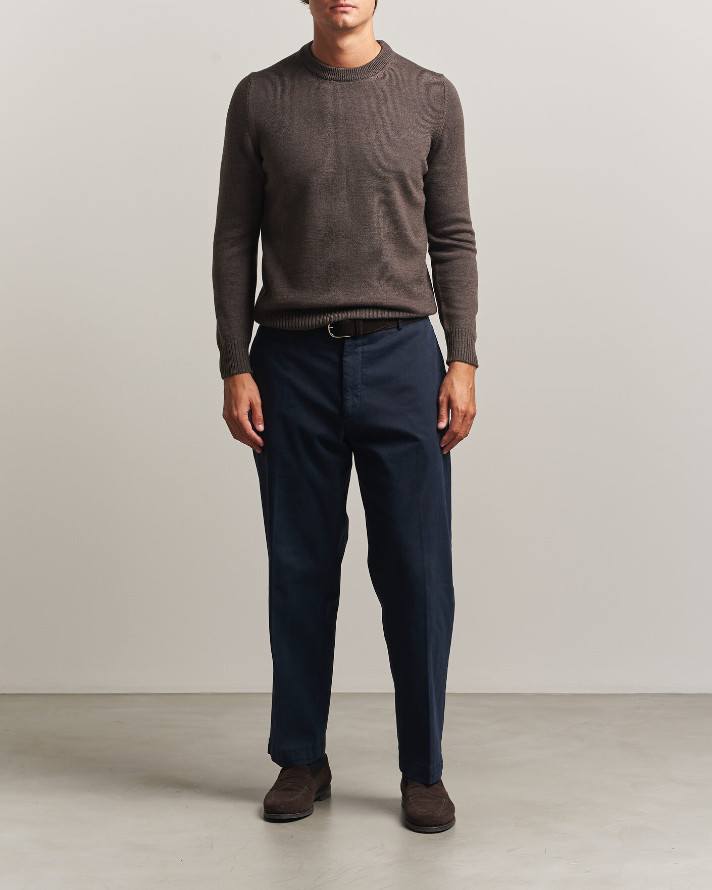 Heren | Truien | Gran Sasso | Merino Knitted Crew Neck Brown Melange
