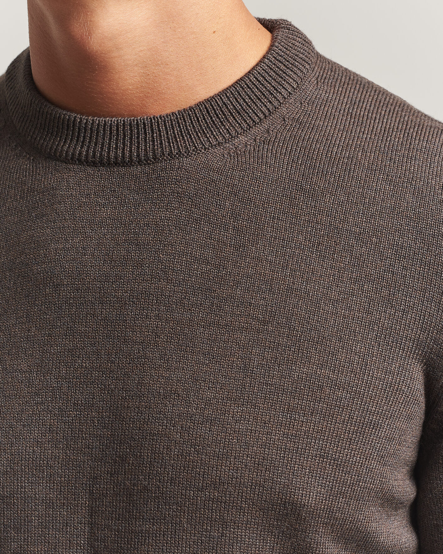 Heren | Truien | Gran Sasso | Merino Knitted Crew Neck Brown Melange