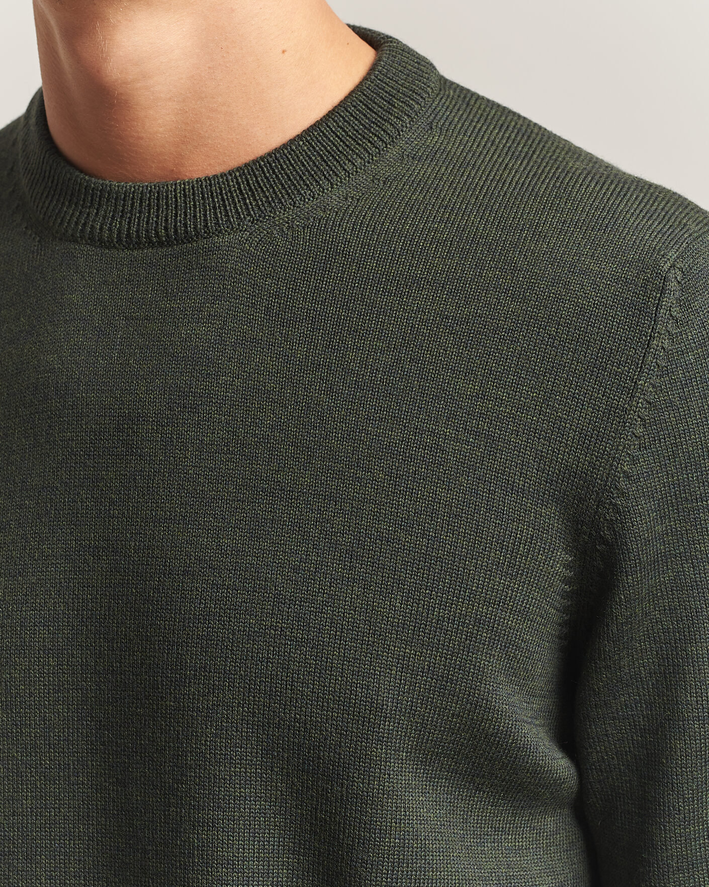 Heren | Truien | Gran Sasso | Merino Knitted Crew Neck Olive Melange