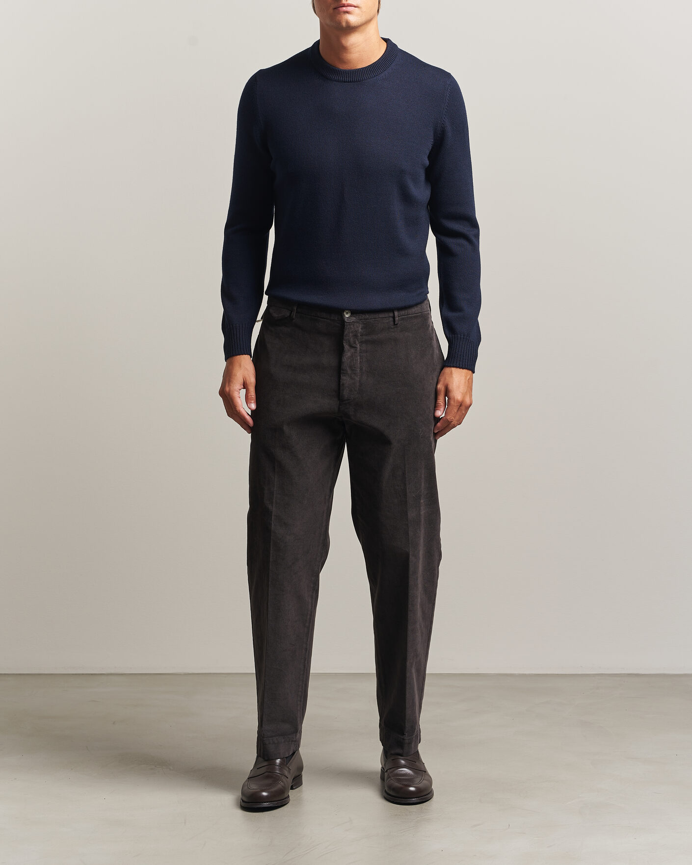 Heren | Truien | Gran Sasso | Merino Knitted Crew Neck Navy