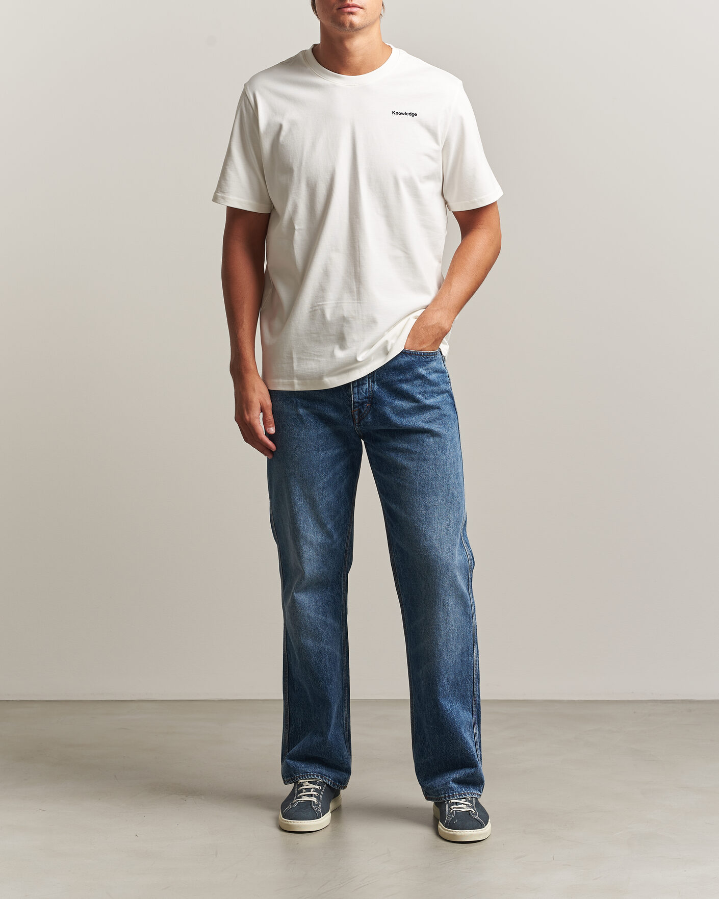 Heren | T-shirts | KnowledgeCotton Apparel | Back Print T-Shirt Egret