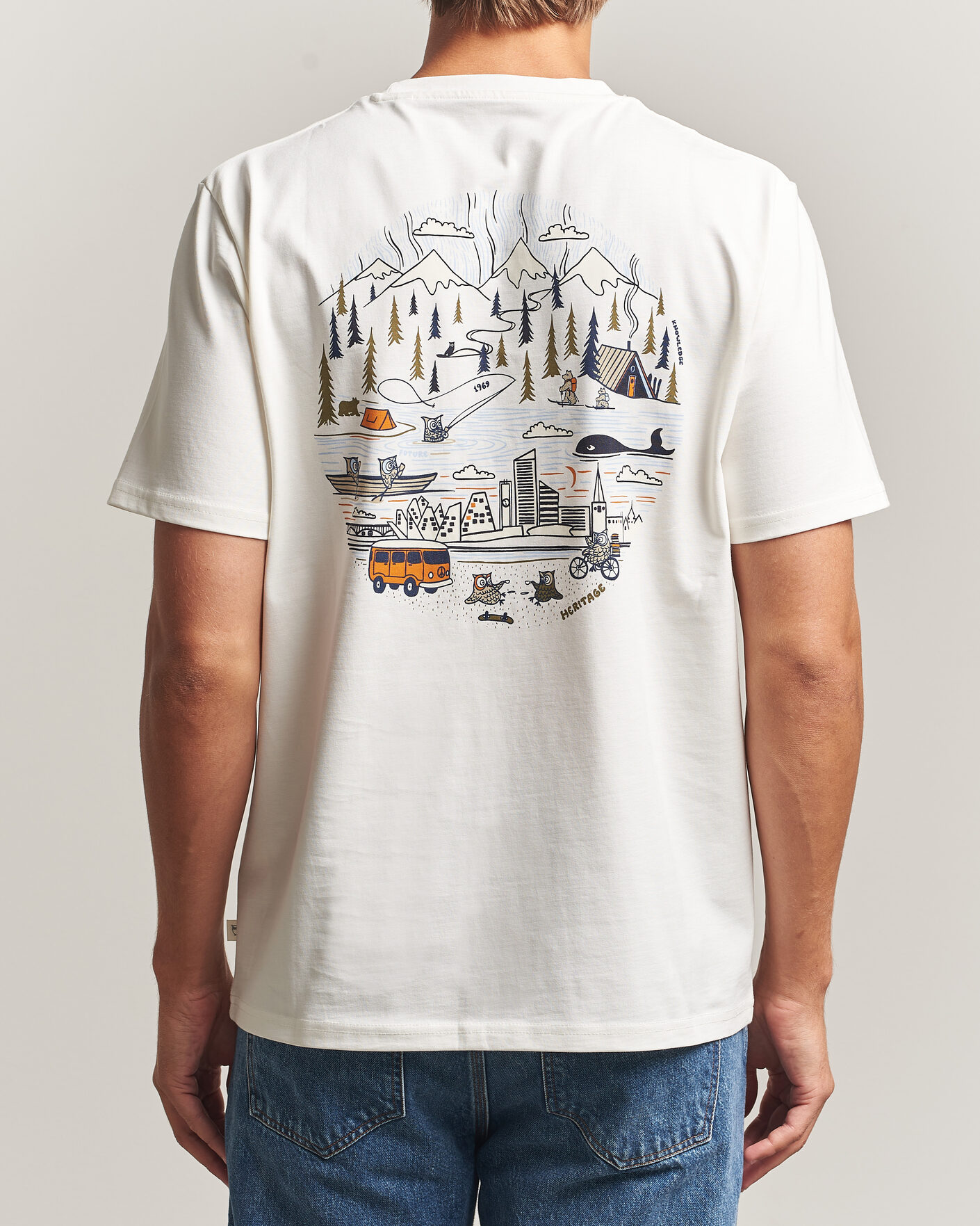 Heren | T-shirts | KnowledgeCotton Apparel | Back Print T-Shirt Egret
