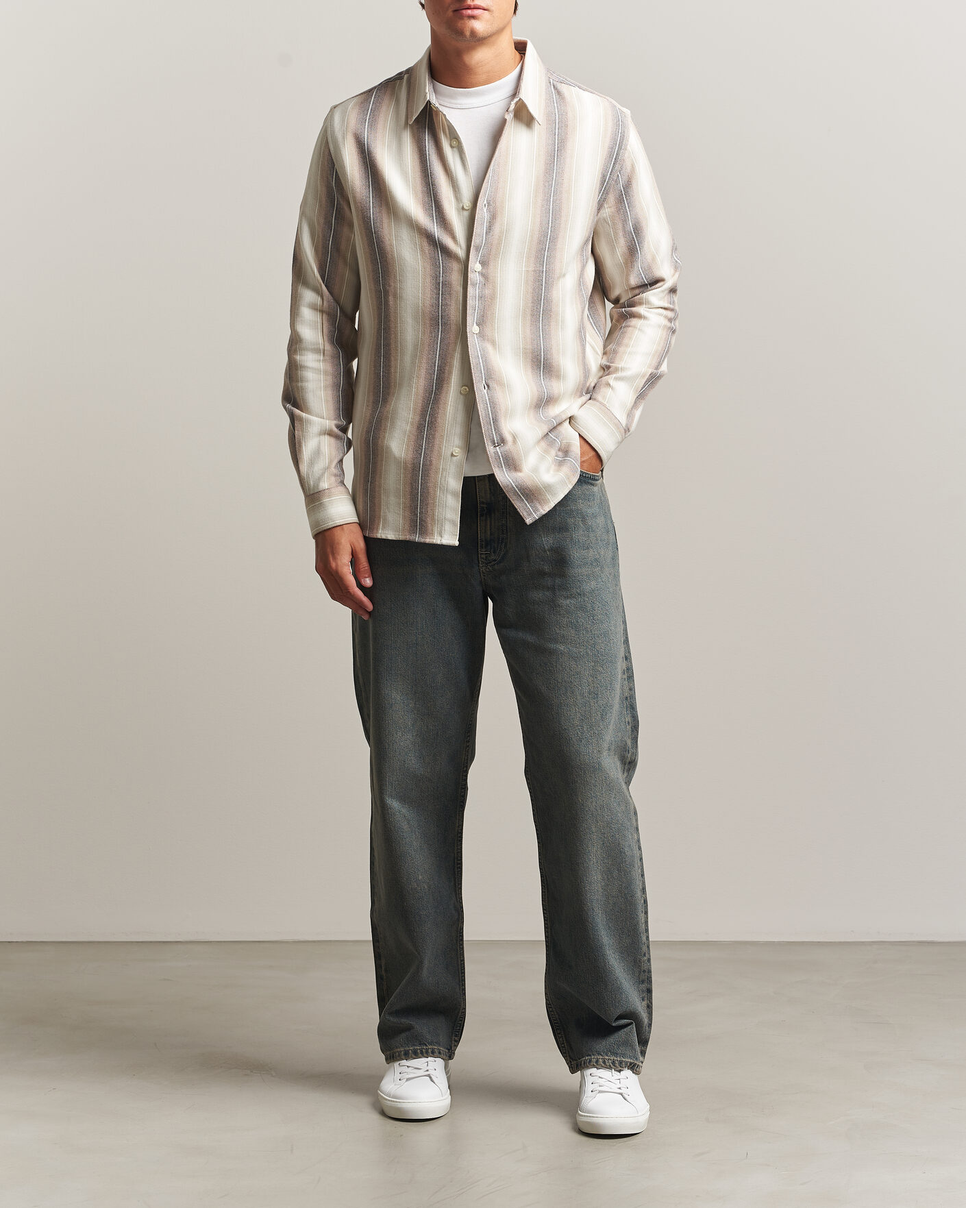 Heren | Overhemden | KnowledgeCotton Apparel | Dune Regular Stripe Shirt Creme