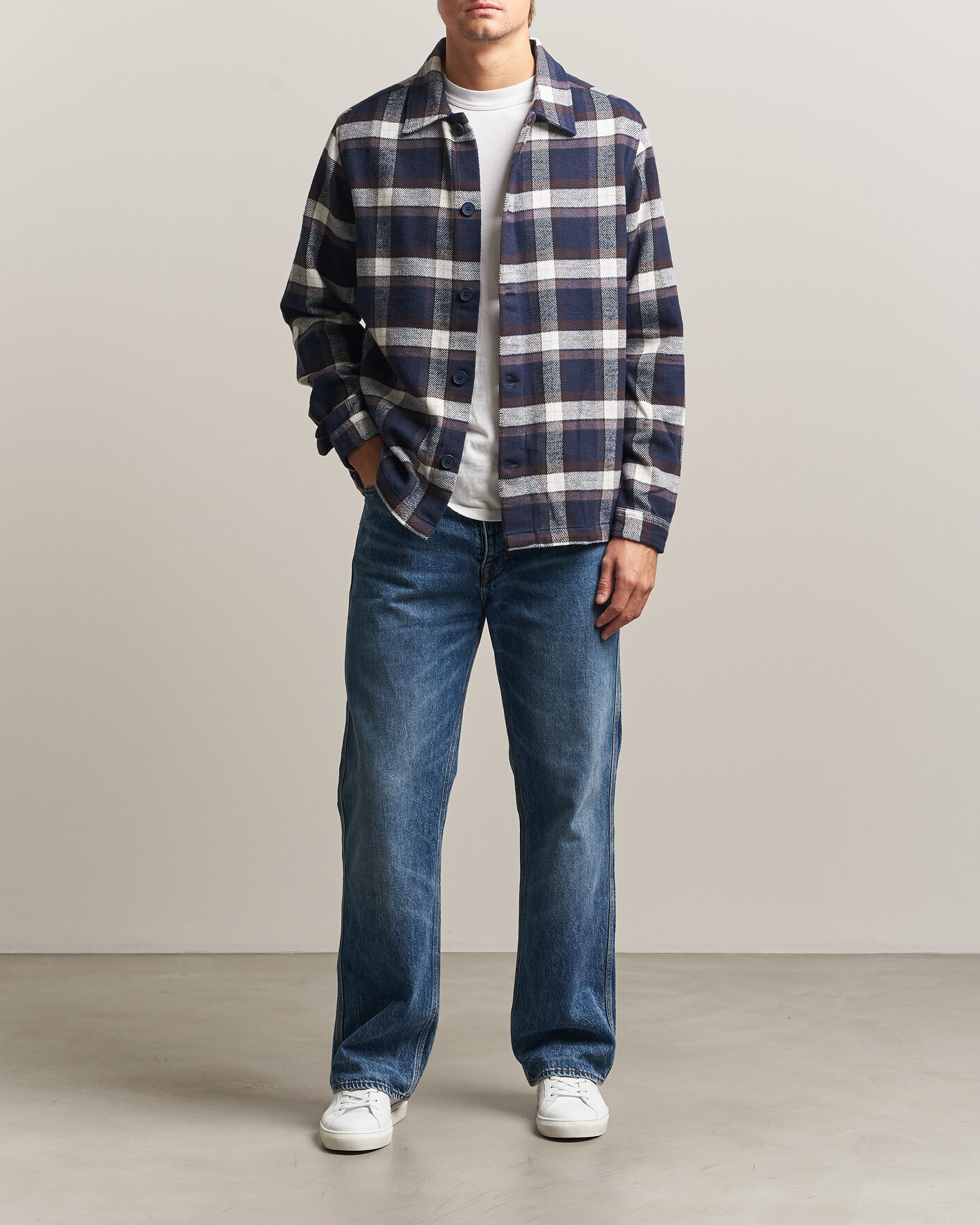 Heren | Overhemden | KnowledgeCotton Apparel | Flannel Check Overshirt Navy